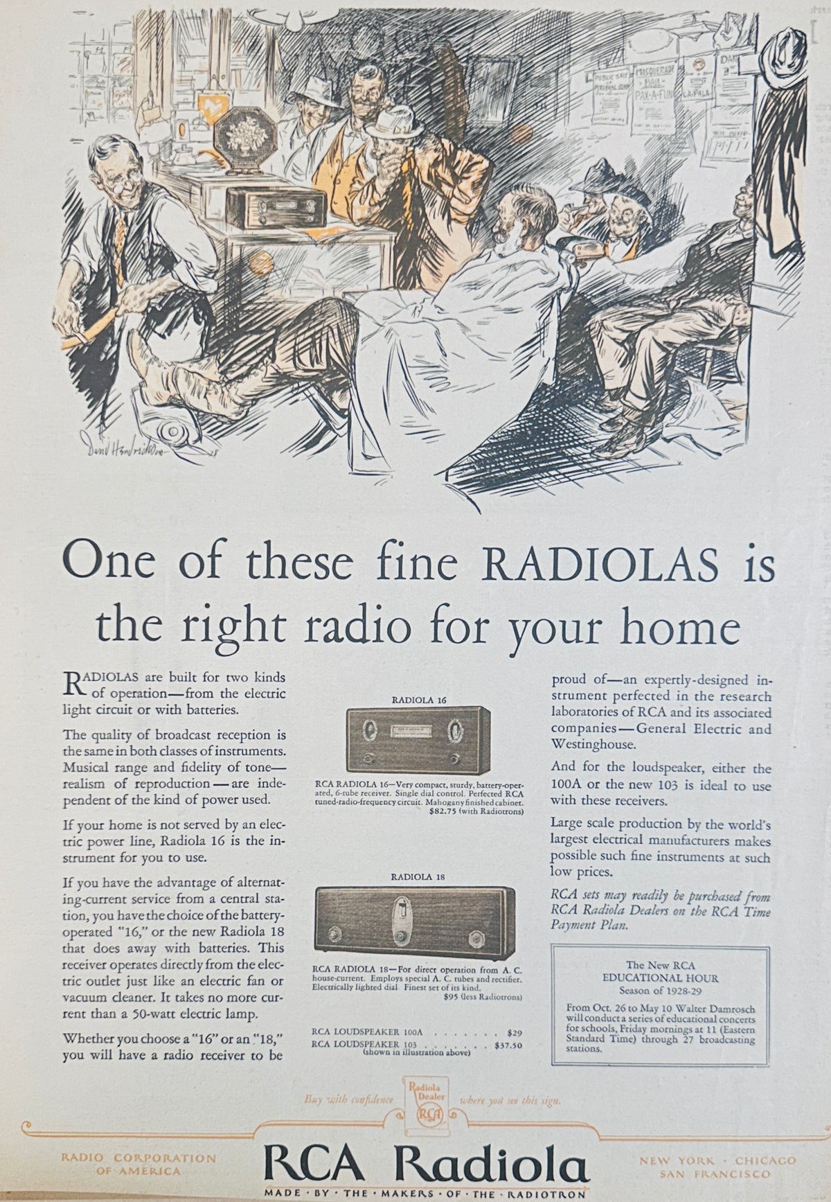 1929 Radiola 16 & 18 - Barber Shop Scene David Hendrickson Graphic ad #2337