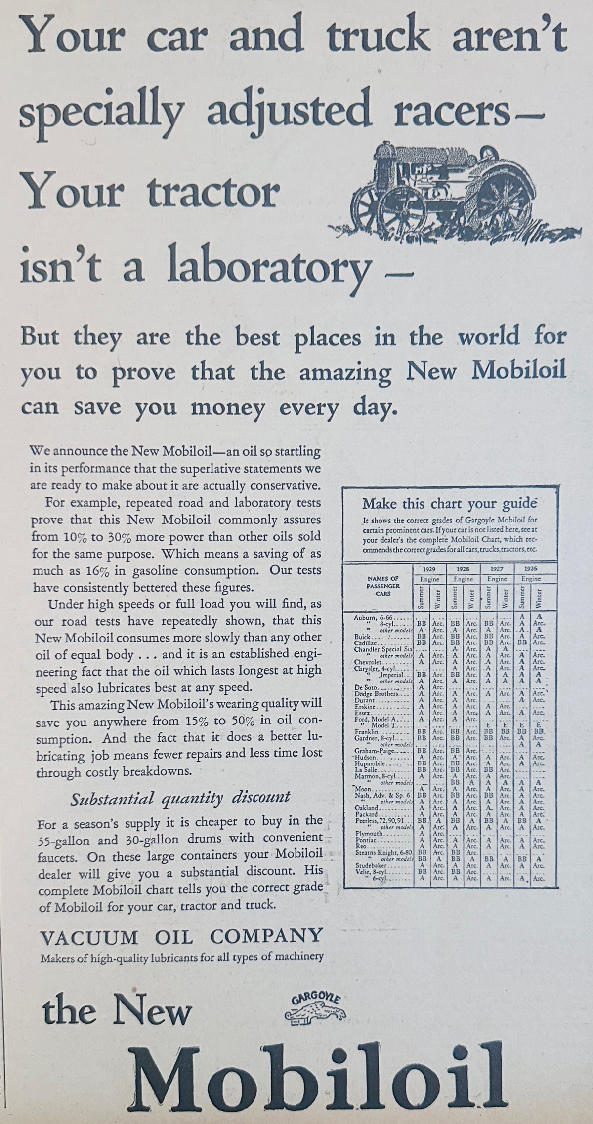 1929 Mobiloil Your Tractor isn't a Laboratory Ad #2341