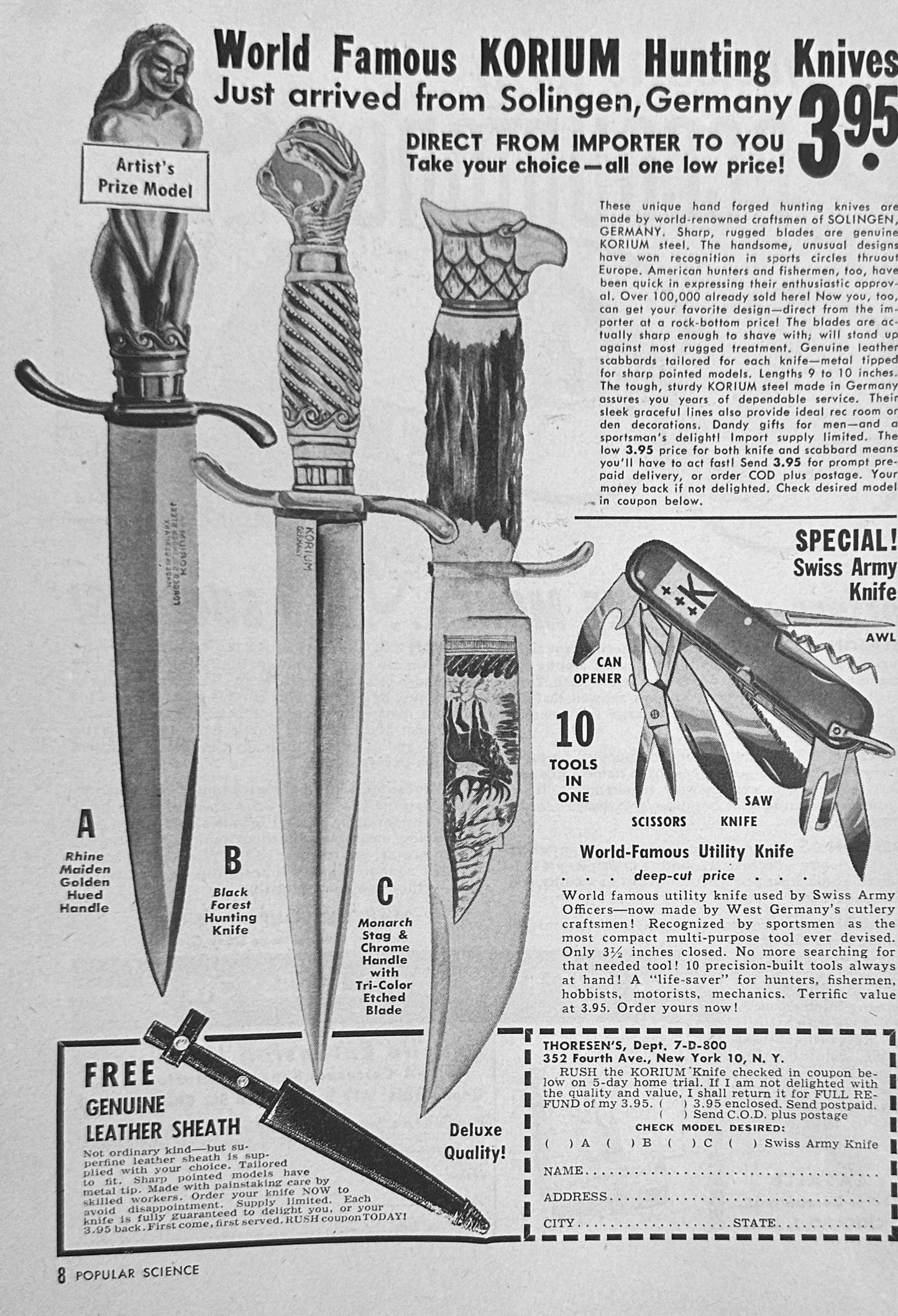 1955 German Korium Hunting Knives Promotional Ad N994