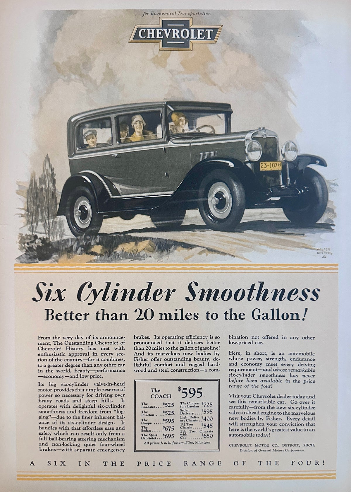 1929 Chevrolet Six Cylinder Smoothness - The Coach - Sedan Ad #2350