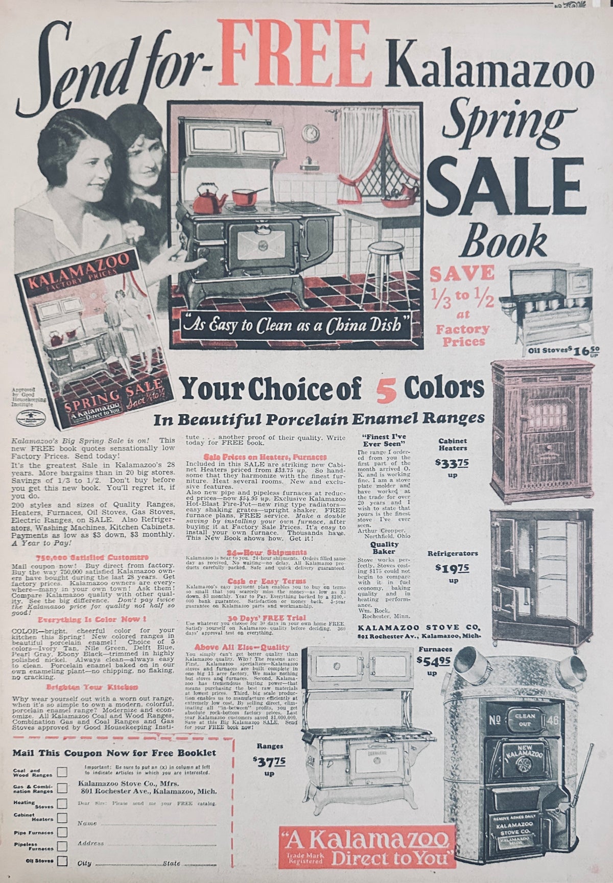 1929 Kalamazoo Spring Sale! Ranges, Refrigerators & Furnaces Ad #2355