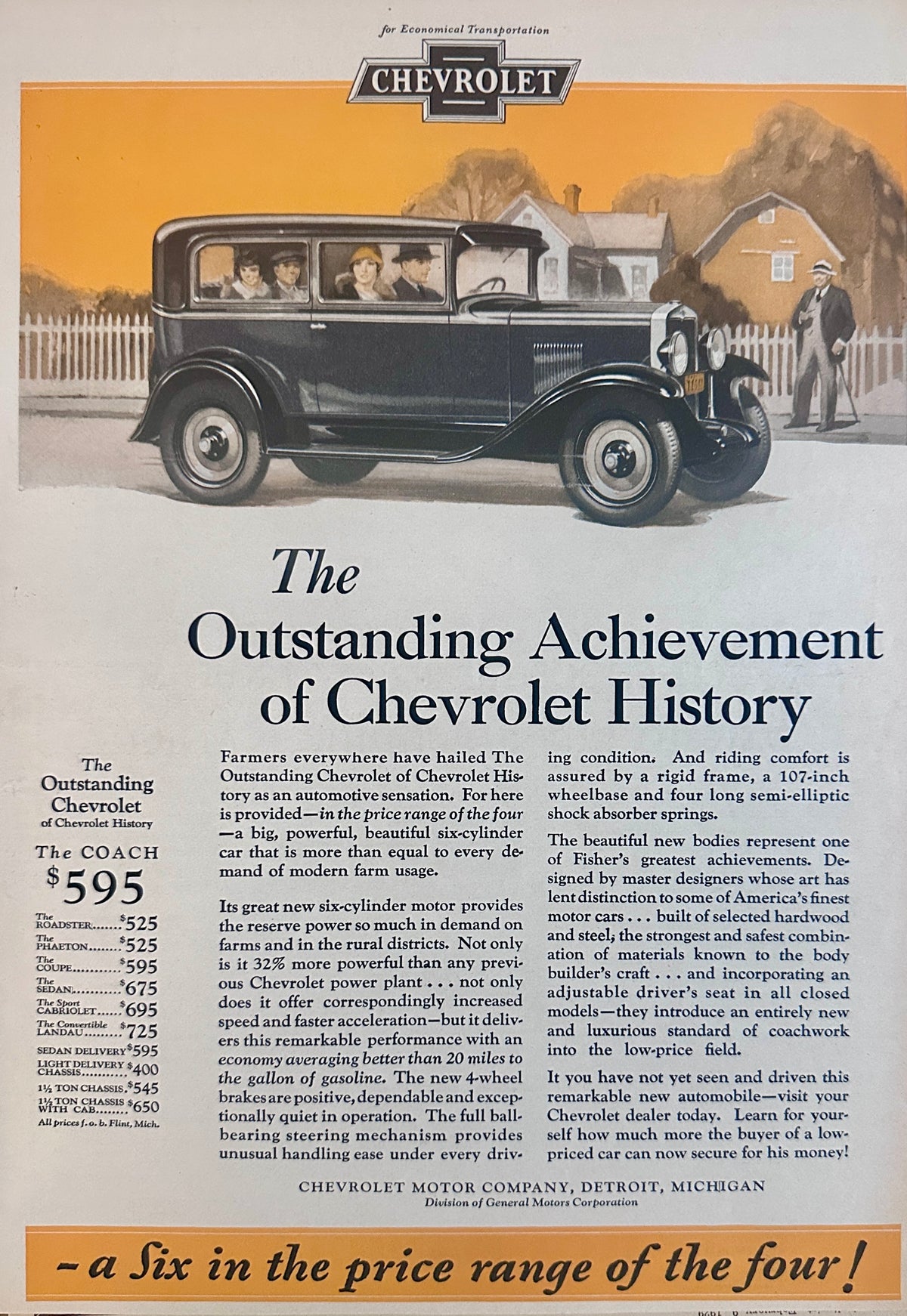 1929 Chevrolet Six Outstanding Achievement - The Coach - Sedan Ad #2357