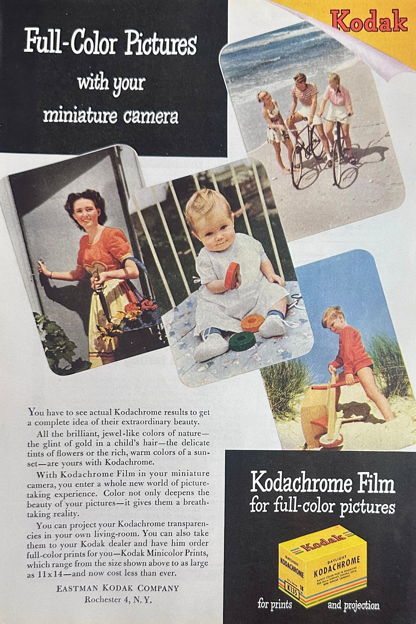 1945 Kodachrome Film Full Color Pictures Mini Camera Magazine Ad