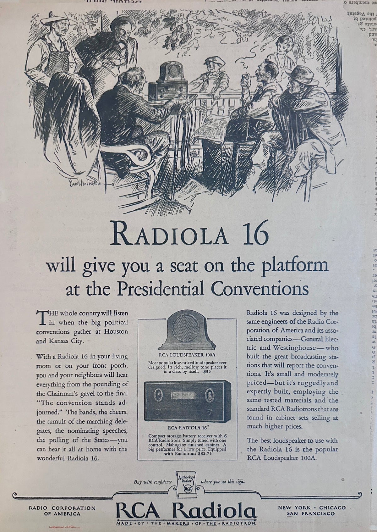 1928 Radiola 16, With Loudspeaker 100A - Porch Scene- David Hendrickson Ad#2361