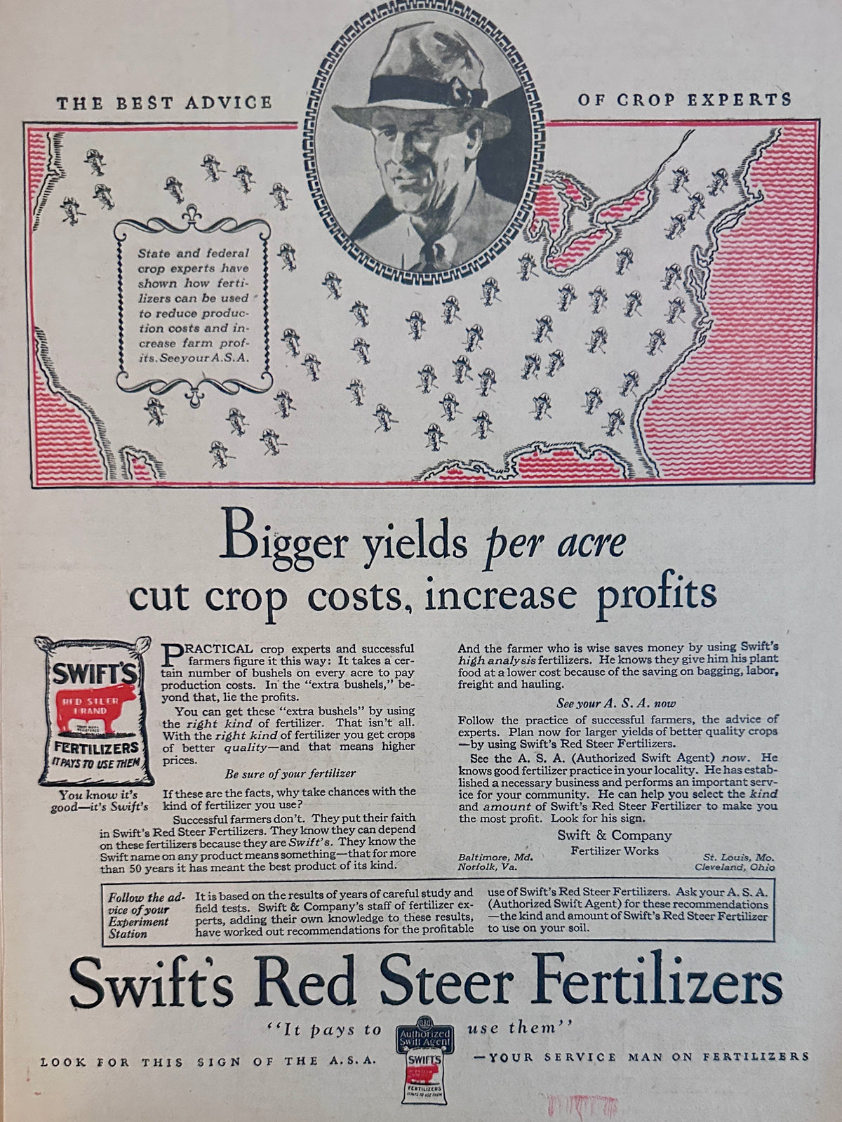 1928 Swift's Red steer Fertilizers - Swift & Co Fertilizer Works Ad #2364