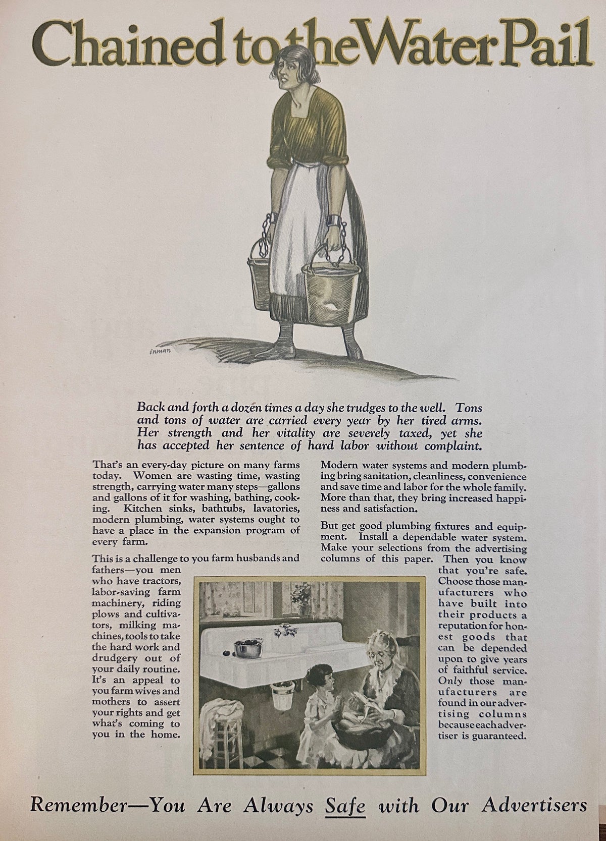 1928 American Agriculturist PSA - Chained to the Water Pail Ad #2366
