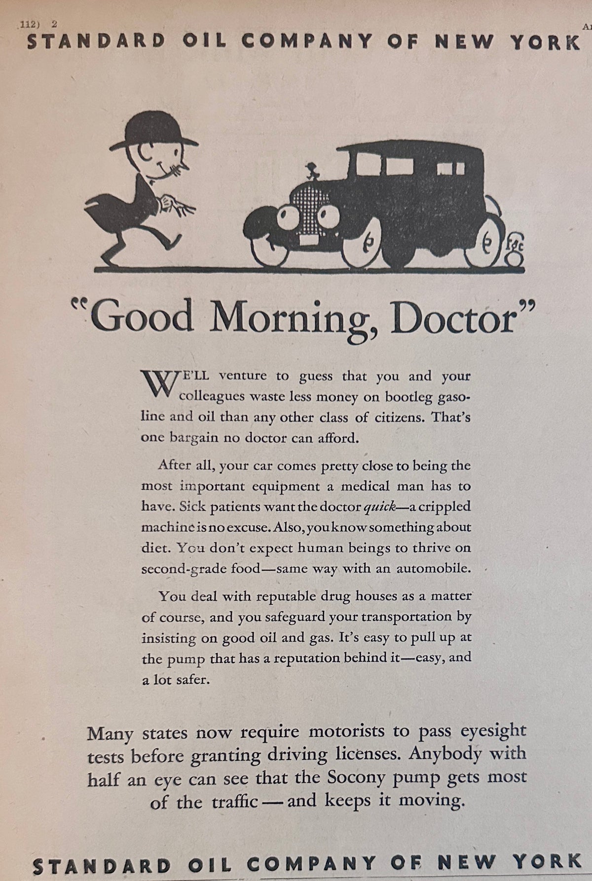 1928 SOCONY All Around Gasoline Good Morning Doctor Ad #2369