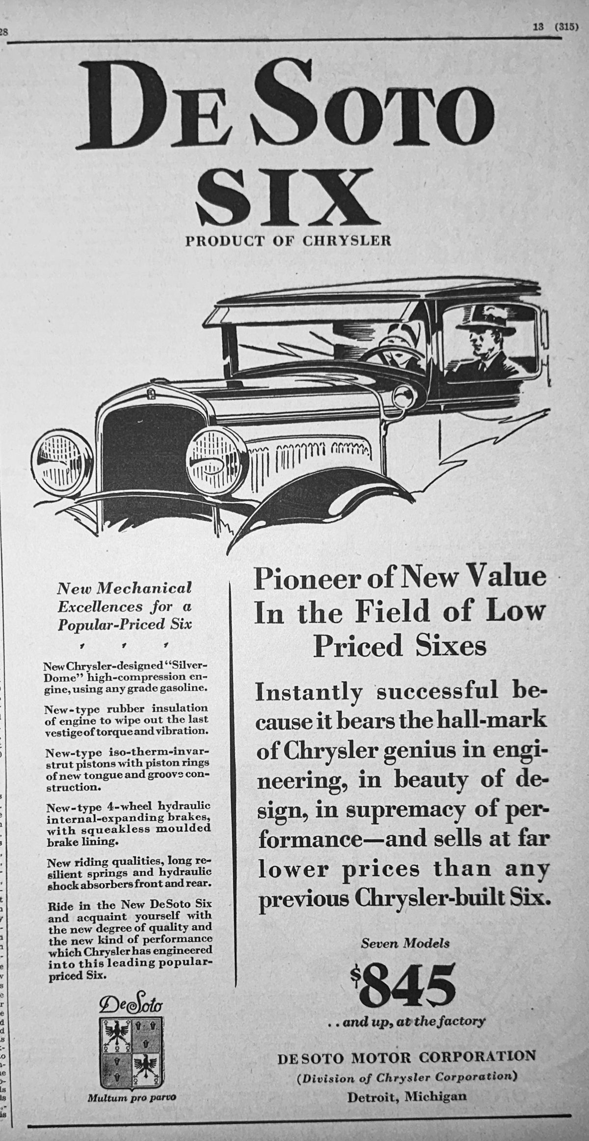 1928 De Soto Six - Product of Chrysler - Detroit Ad #2374