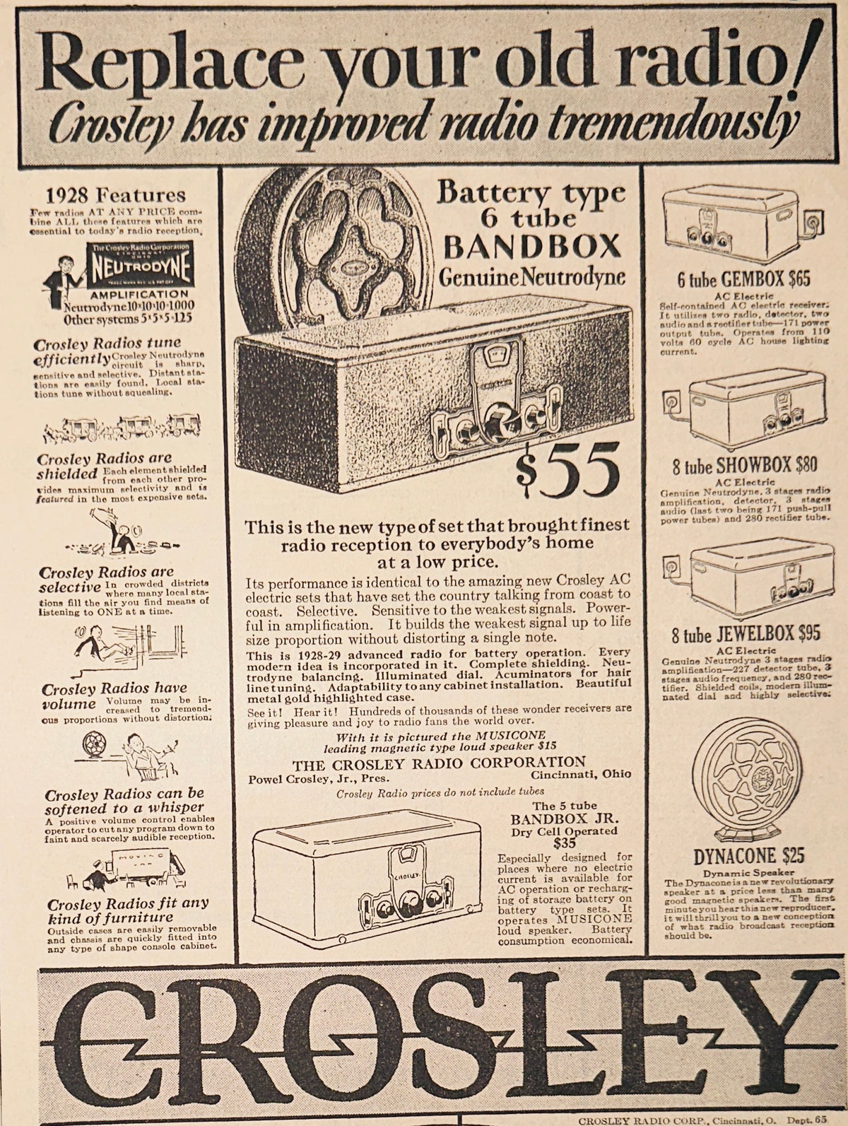 1928 - Replace your old Radio with a Crosley Bandbox 6 tube - Ad #2378