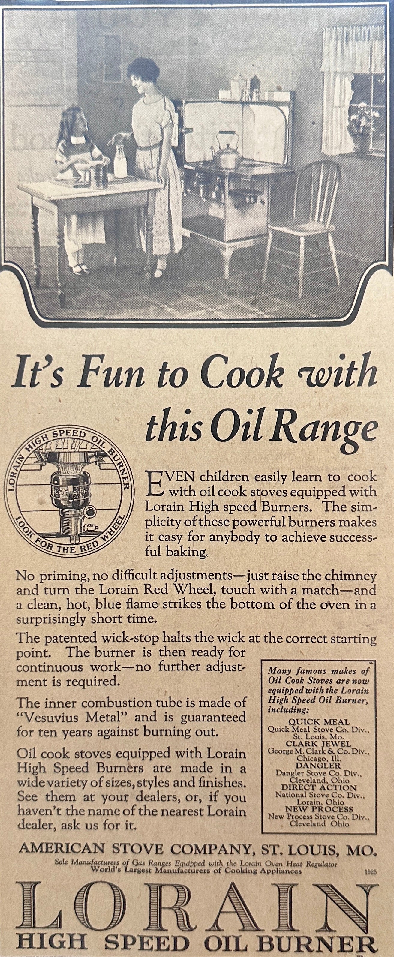 1925 Lorain Oil Range Magazine Ad