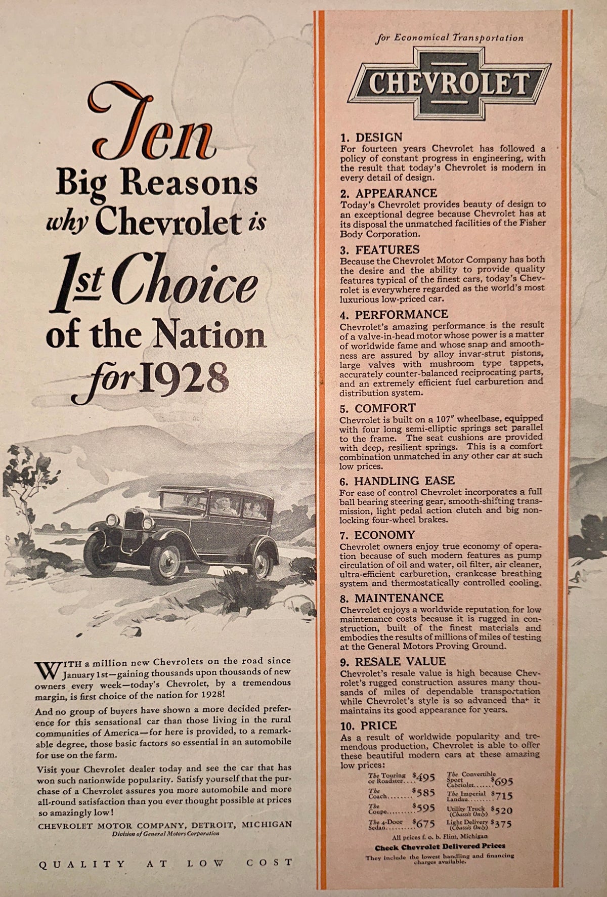 1928 Chevrolet 10 Reason it is 1st Choice of Nation Ad #2380
