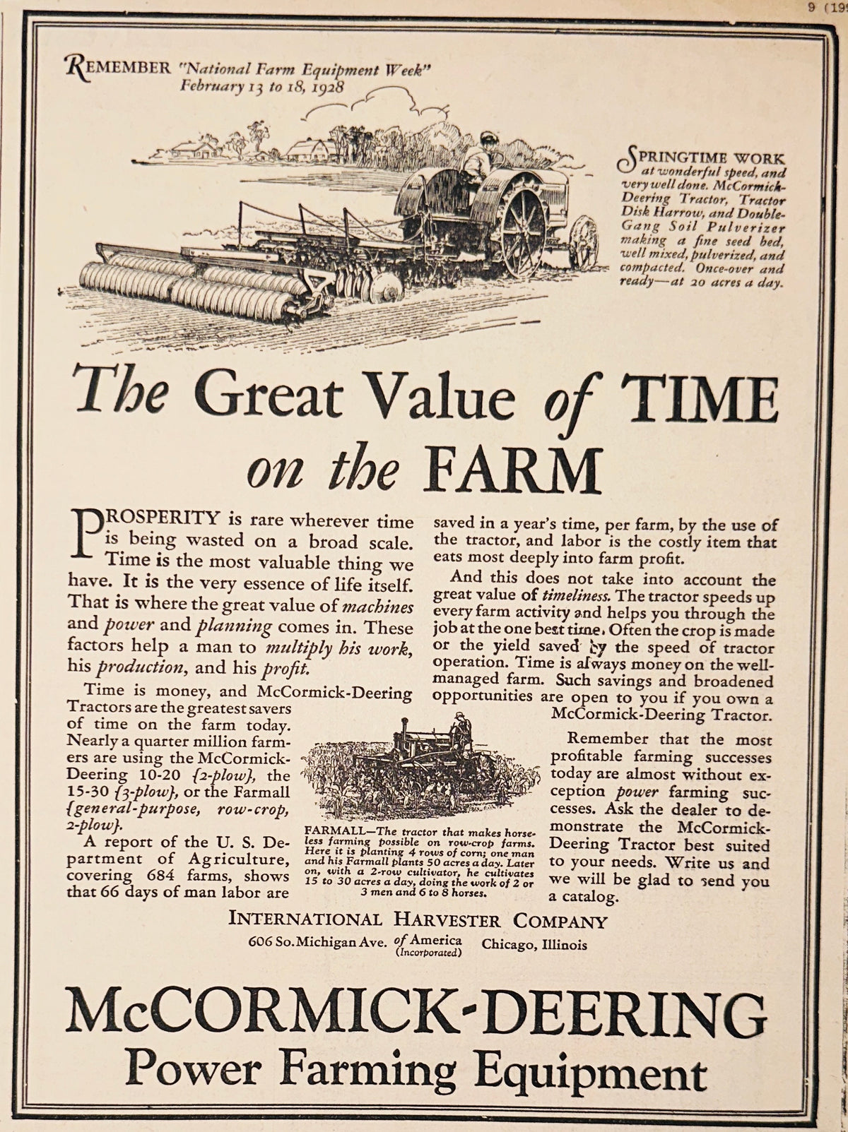 1928 McCormick-Deering The Great Value of Time on the Farm Ad #2389