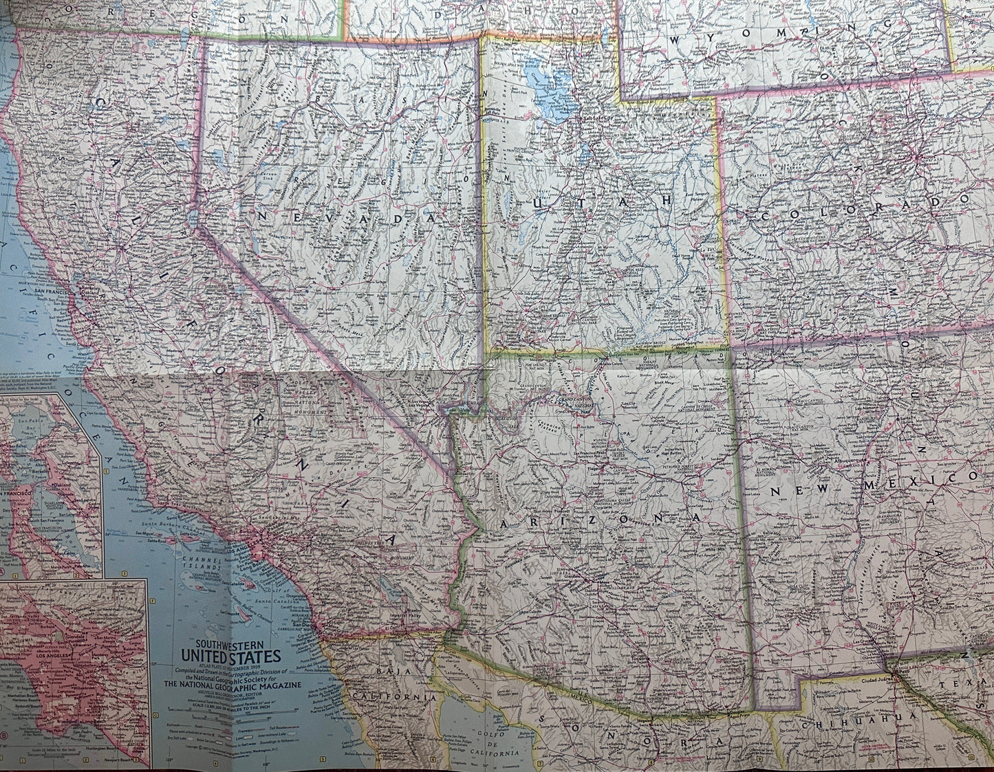 1959 National Geographic Map of Southwestern United States N592