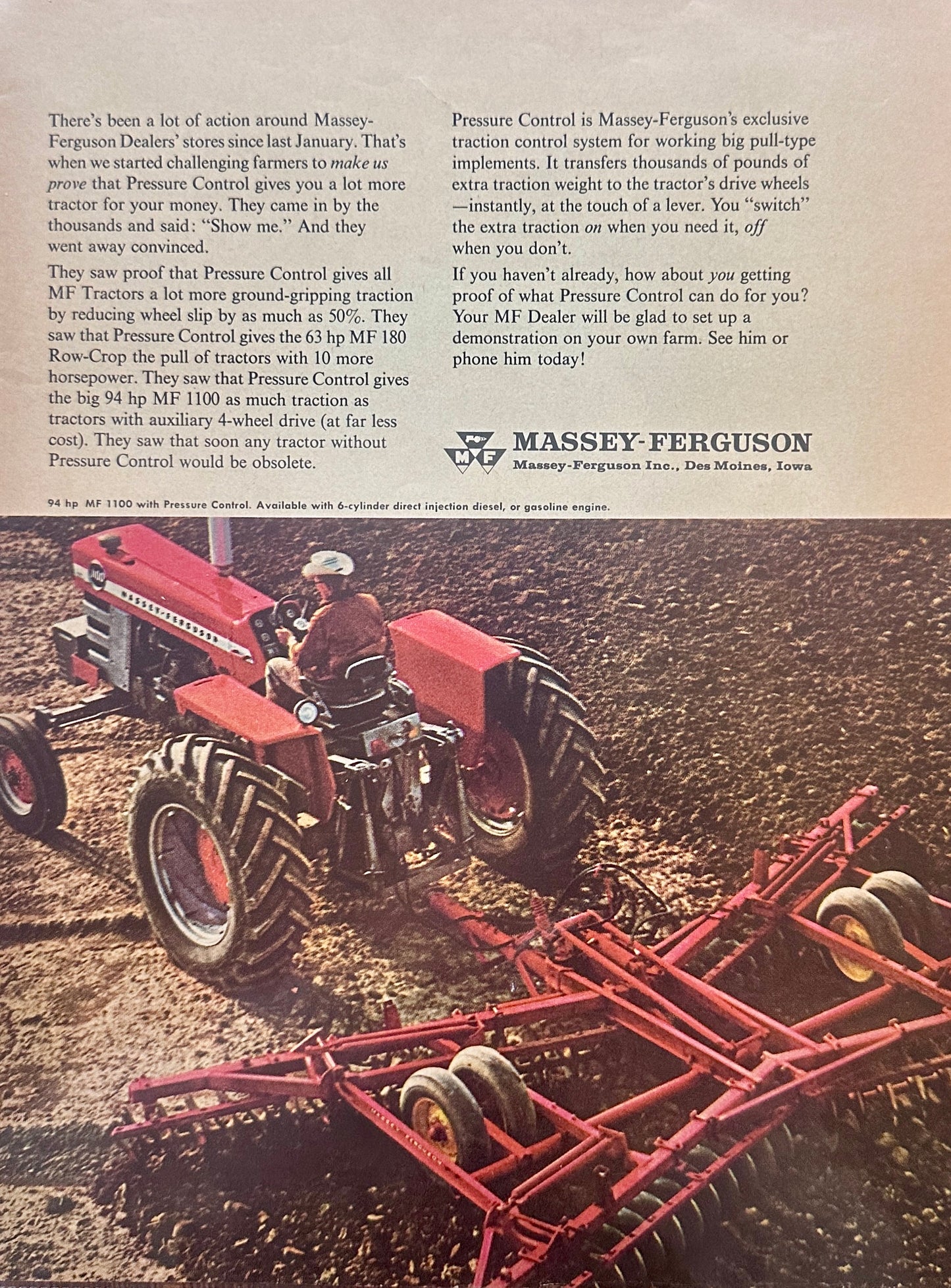 1967 Massey Ferguson MF1100 Tractor Magazine Ad N601