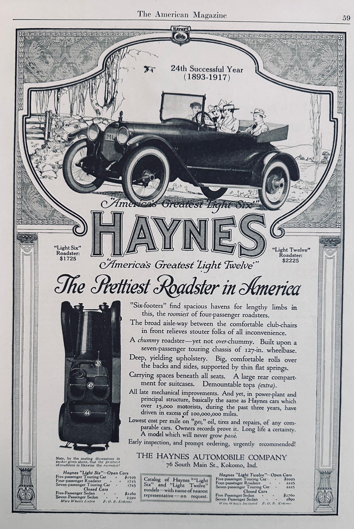 1917 Haynes Motor Car America's Greatest Light Six Ad #N1593
