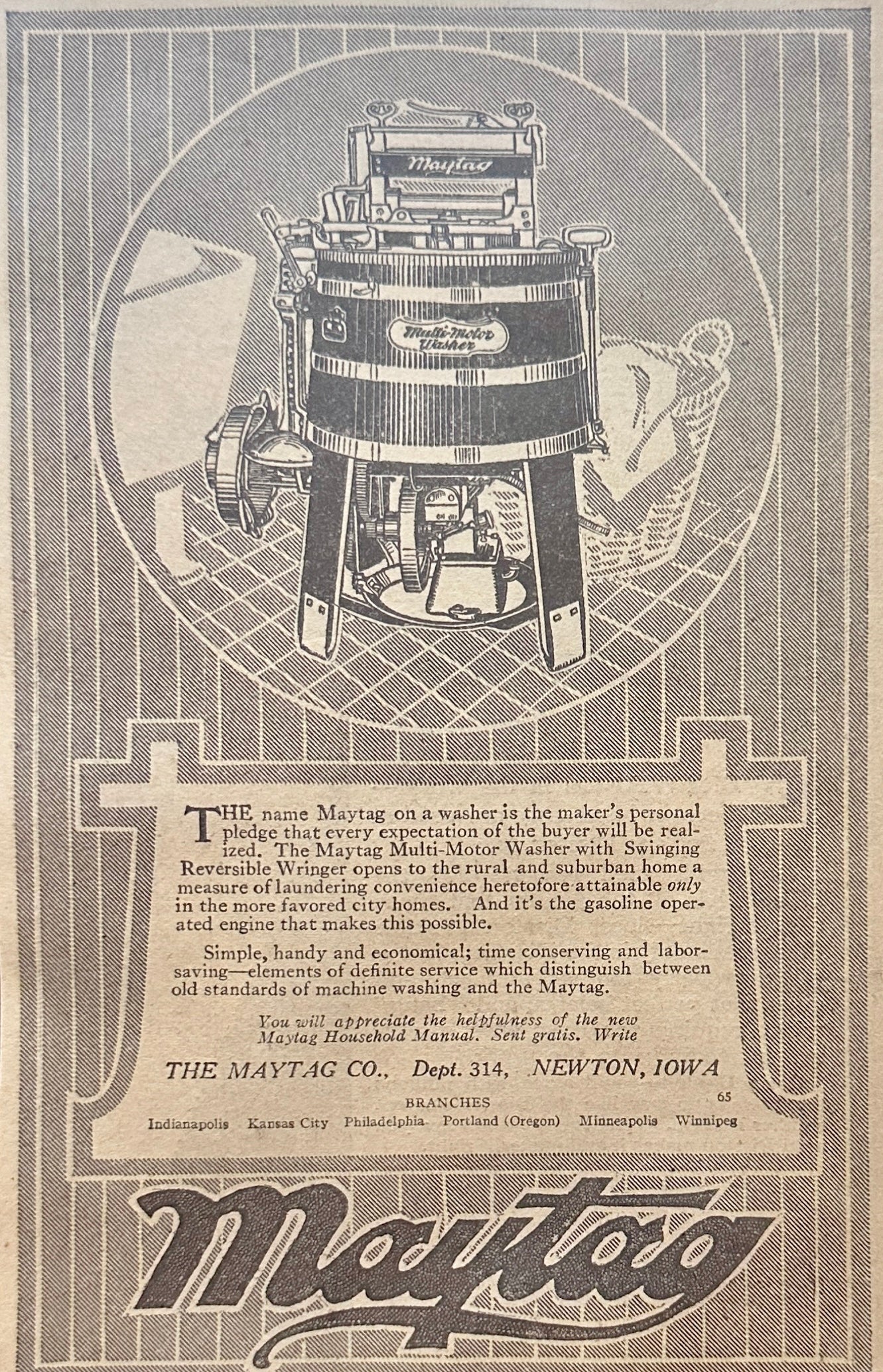 1919 Maytag Washer & Disston Hand Saw Magazine Ads
