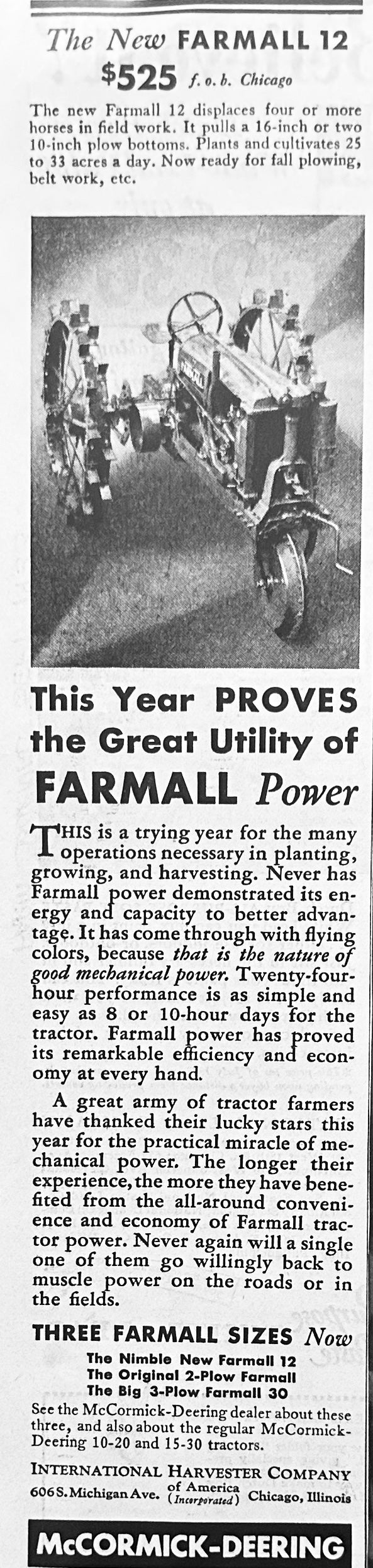 1933 McCormick Deering Farmall Magazine Ad N626