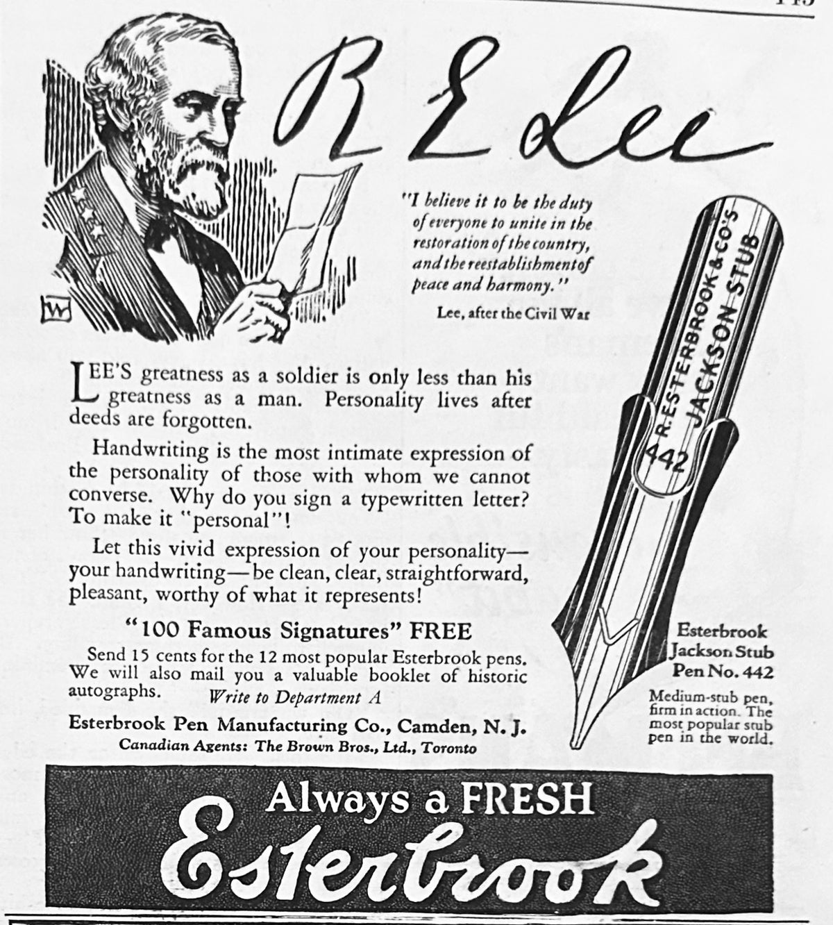1924 Esterbrook Fountain Pen Nibs - Jackson Stub Pen No.442 Ad #N1605