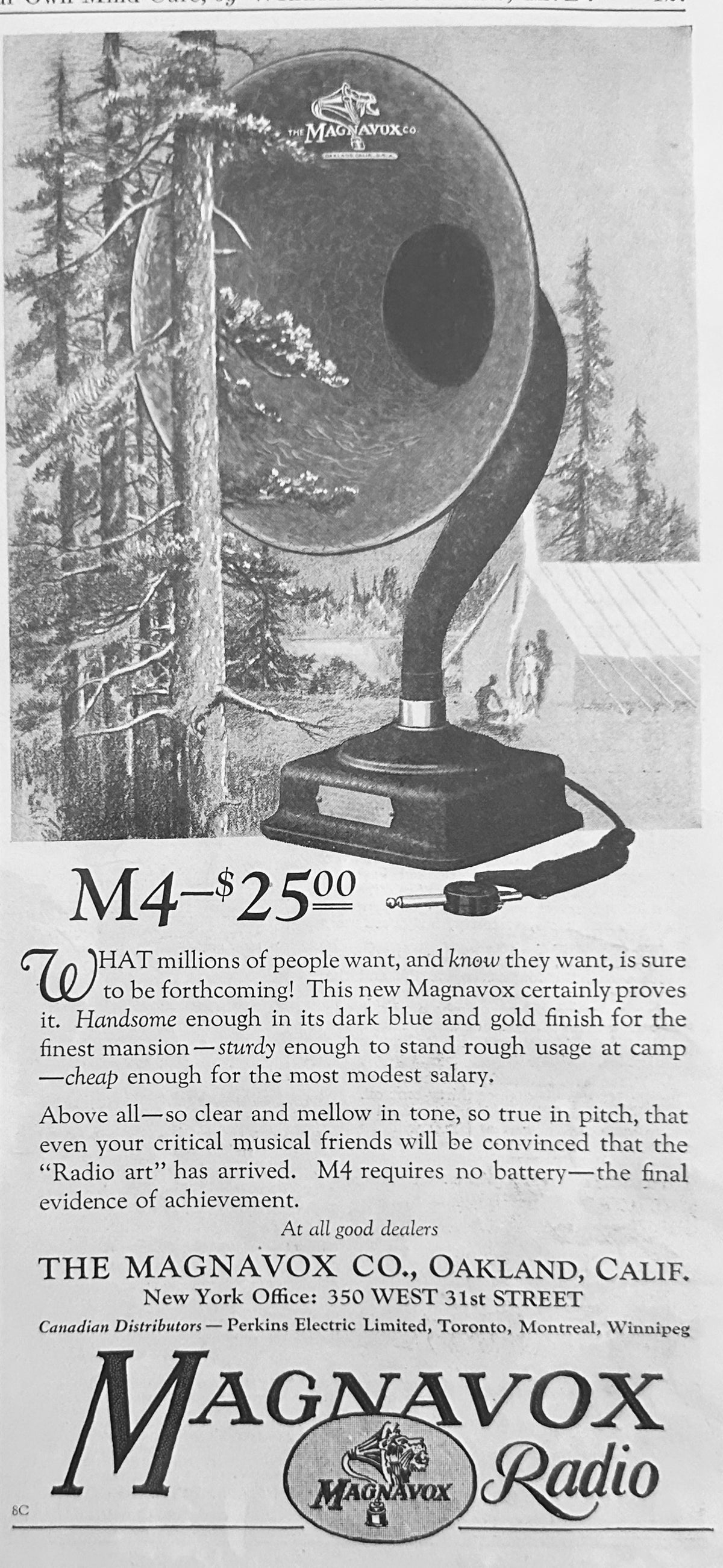 1924 Magnavox M4 Radio Loudspeaker - Radio Art Ad #N1607