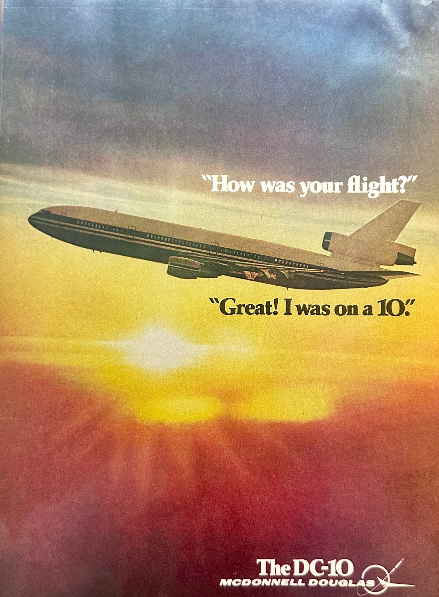 1976 DC-10 McDonnell Douglas Flying at Sunrise Magazine Ad