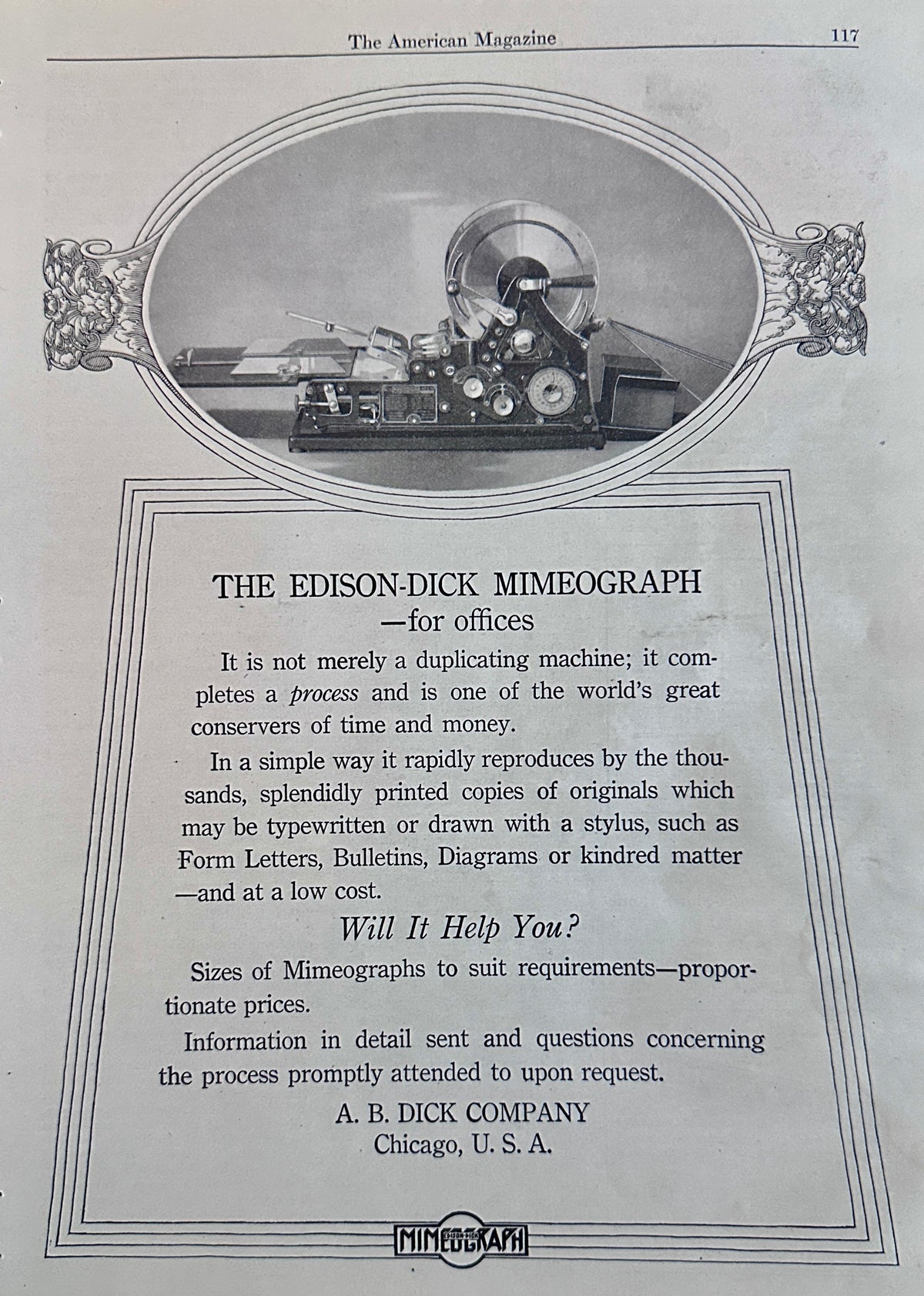 1924 Edison-Dick Mimeograph - For Offices Ad #N1609