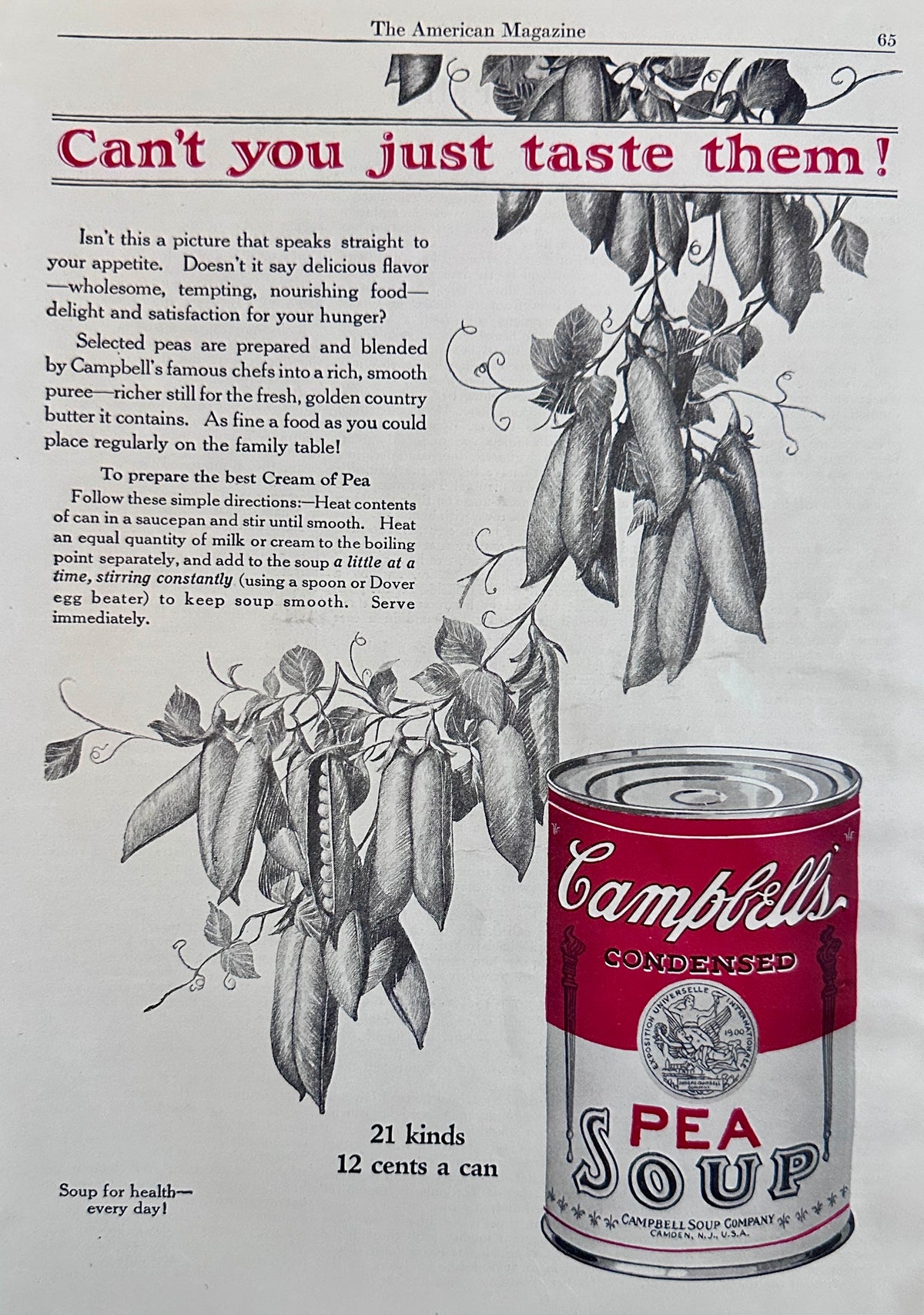 1924 Campbell's Pea Soup - Can't you just taste them? Ad #N1621