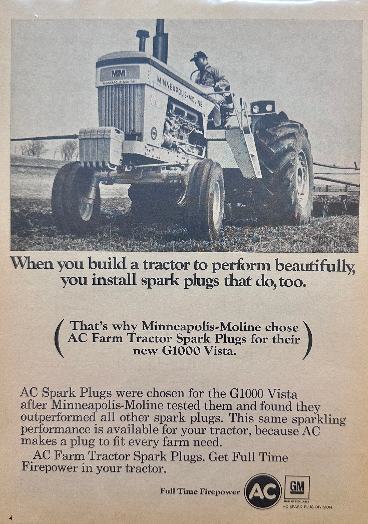 1967 Minneapolis Moline AC Spark plug Magazine Ad N654