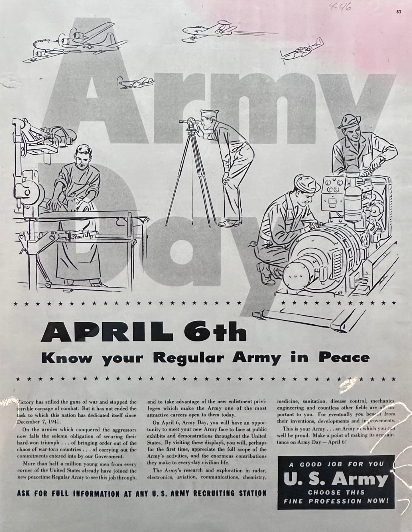1946 Hiram Walker's Imperial Blended Whiskey & Army Recruitment Ad #1725