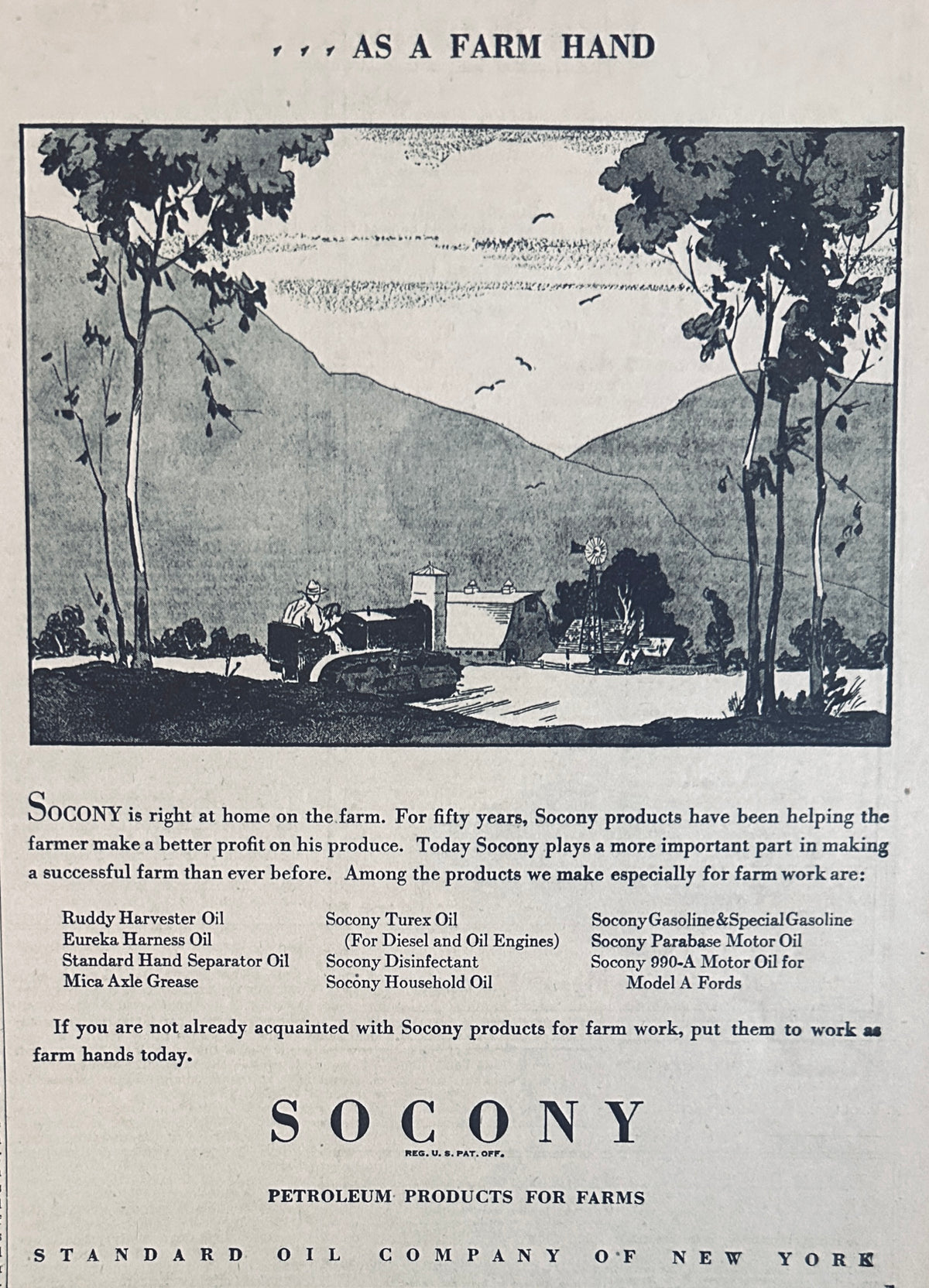 1928 Put SOCONY To Work as a Farm Hand Ad #2408
