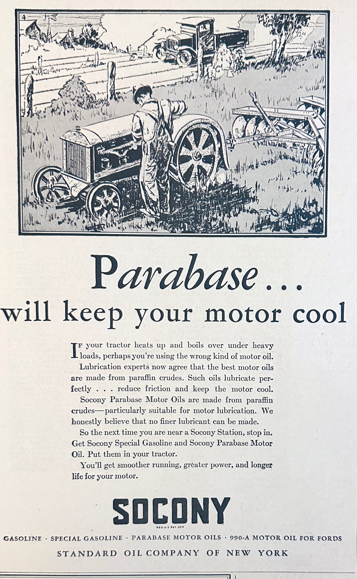 1929 SOCONY Parabase Will Keep Your Motor Cool Ad #2420