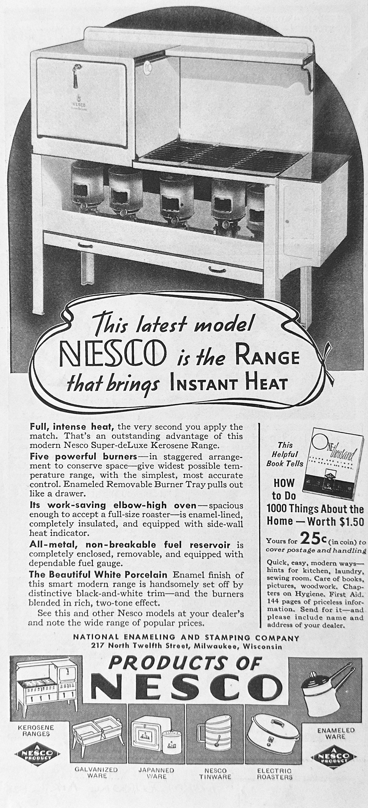 1937 NESCO Kerosene Range Magazine Ad N724