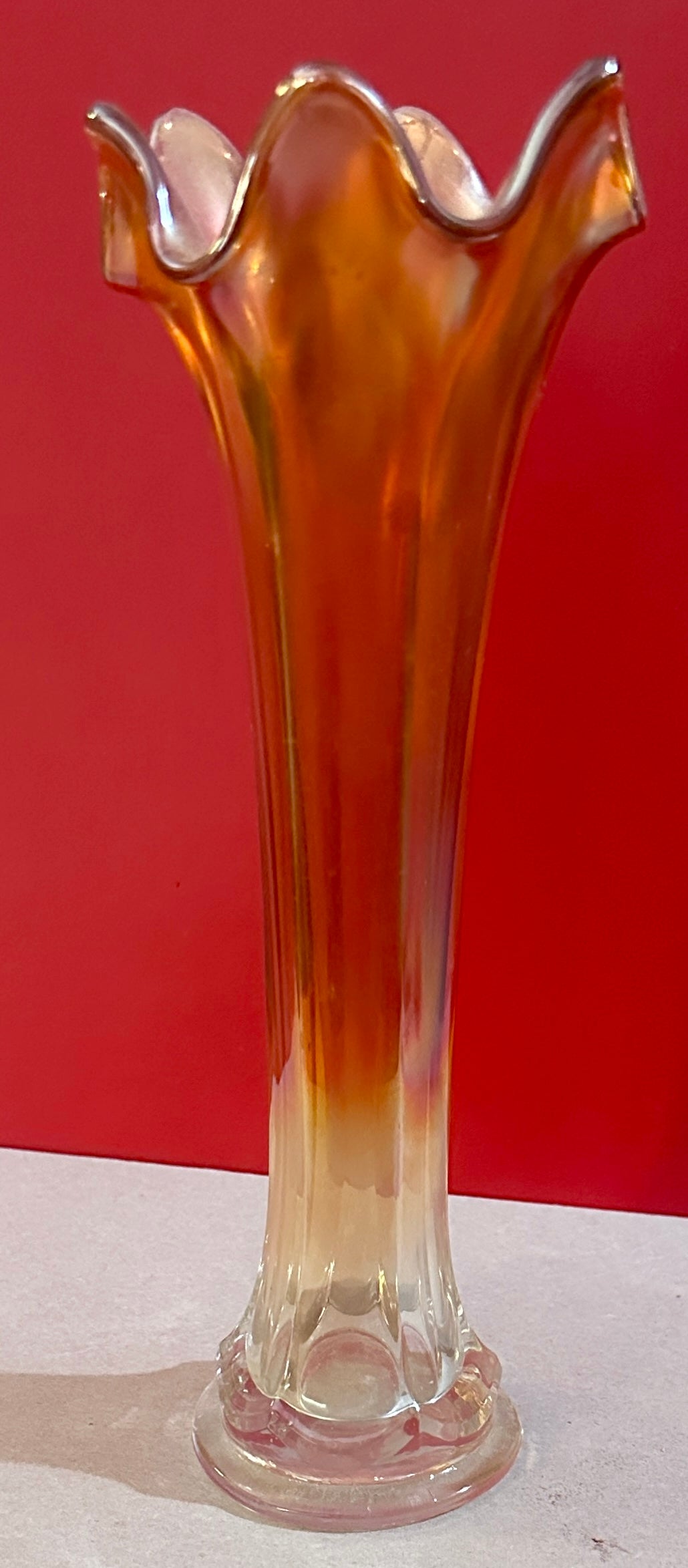Fenton Fine Rib marigold carnival glass bud vase CS472026