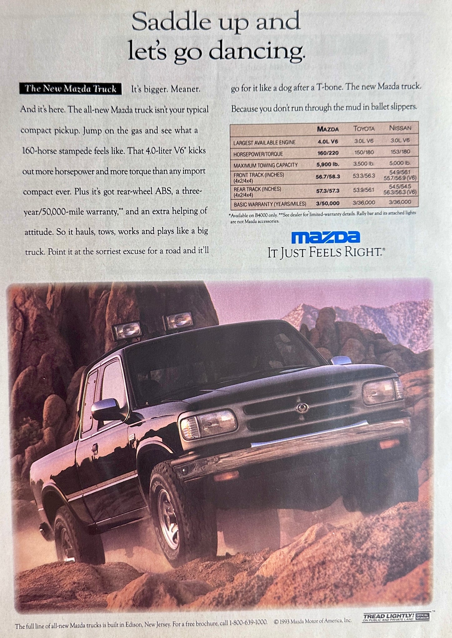1993 "The Mazda Truck" Magazine Ad - Saddle Up Ad #A196