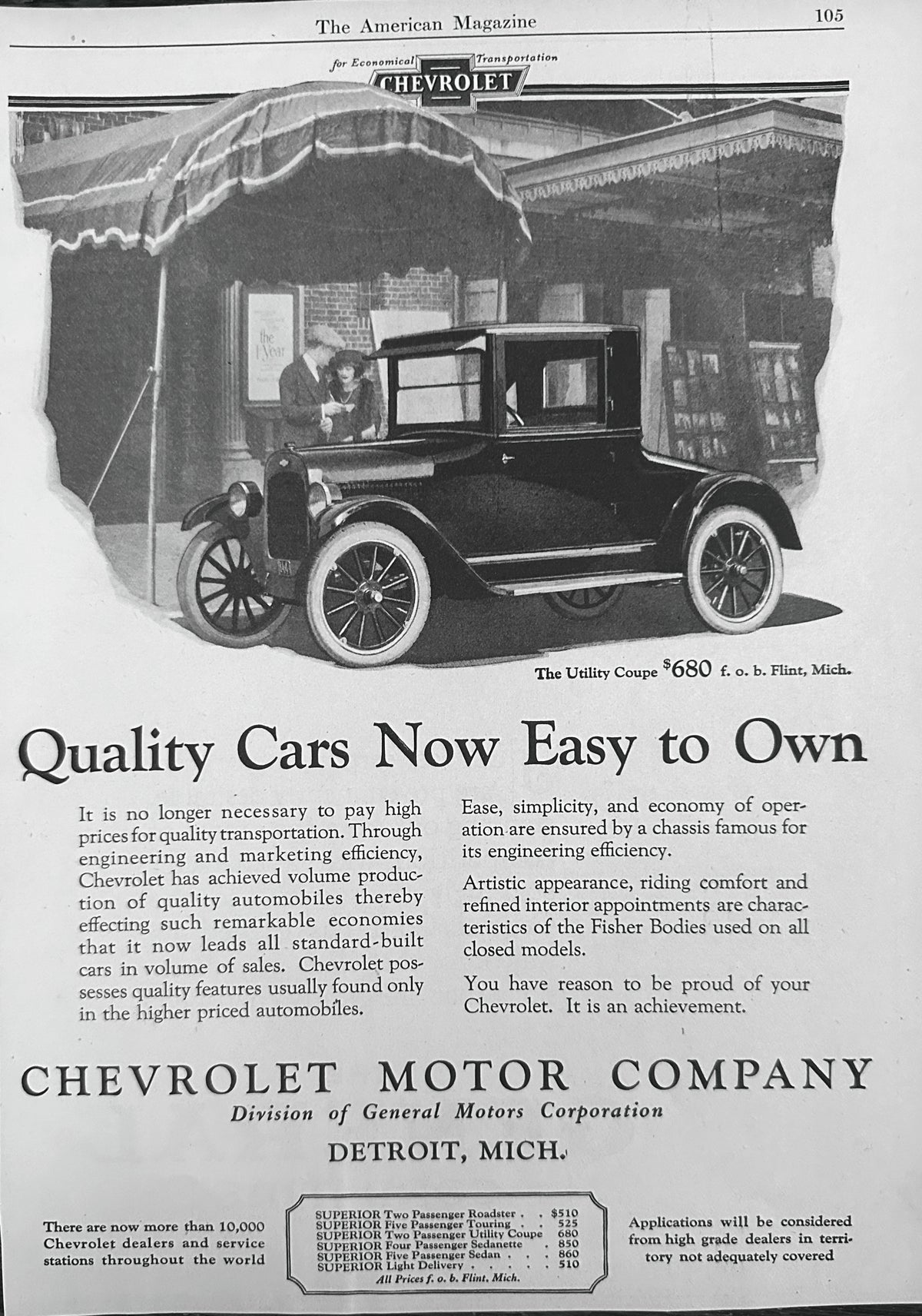 1923 Chevrolet Utility Coupe Quality Cars' Easy to Own Ad #N1633