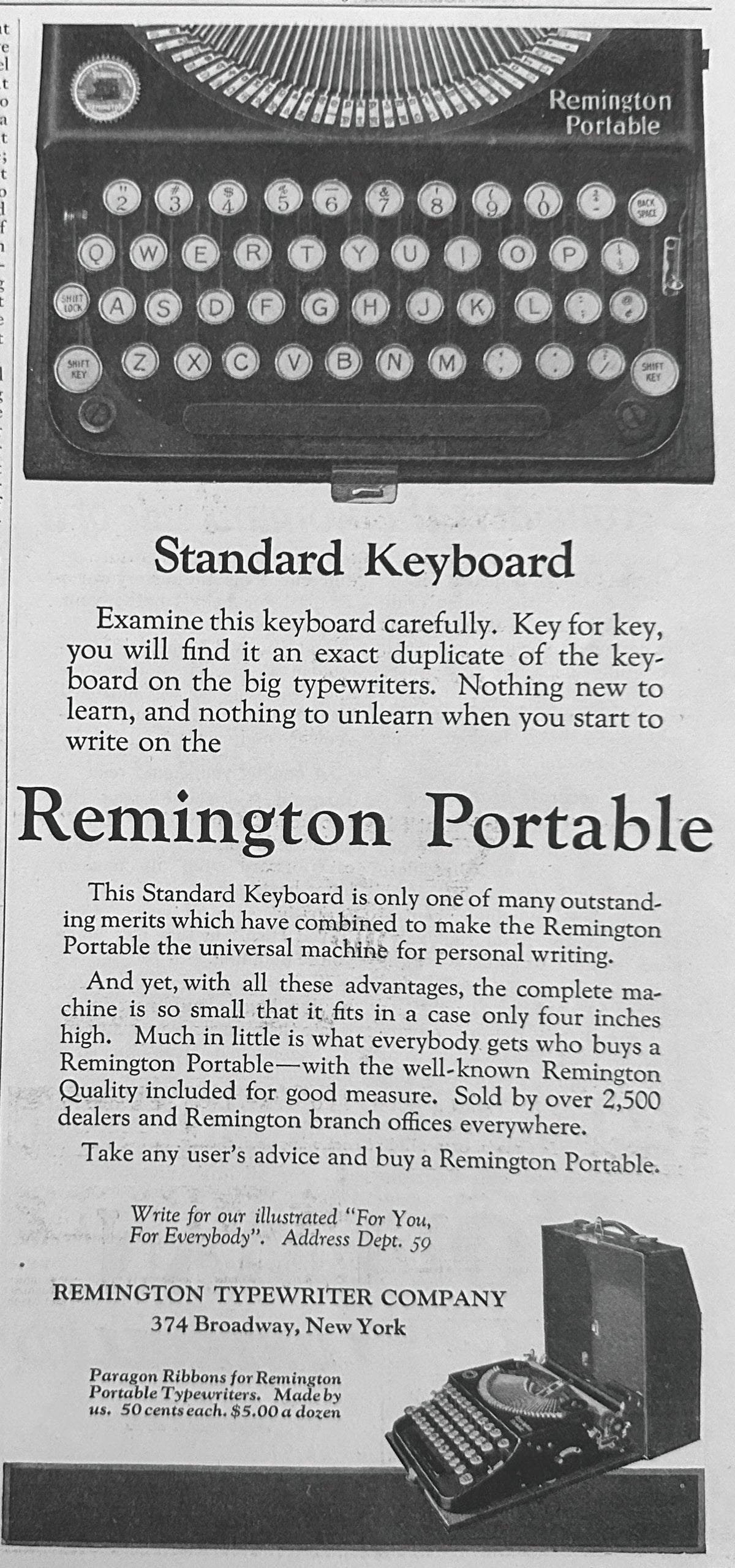 1923 Remington Portable with Standard Keyboard Ad #N1637