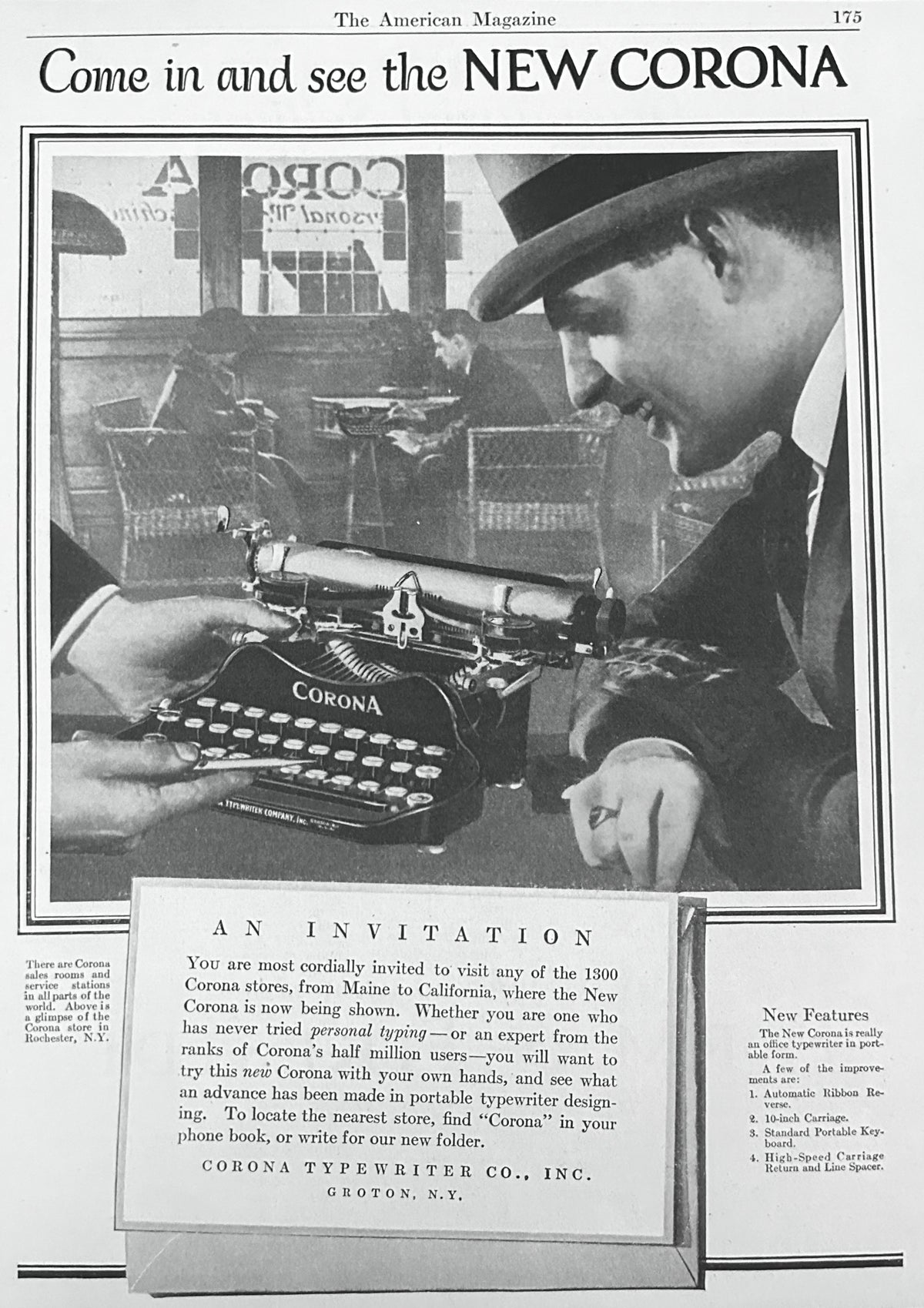 1923 Corona Portable with Standard Keyboard Ad #N1639