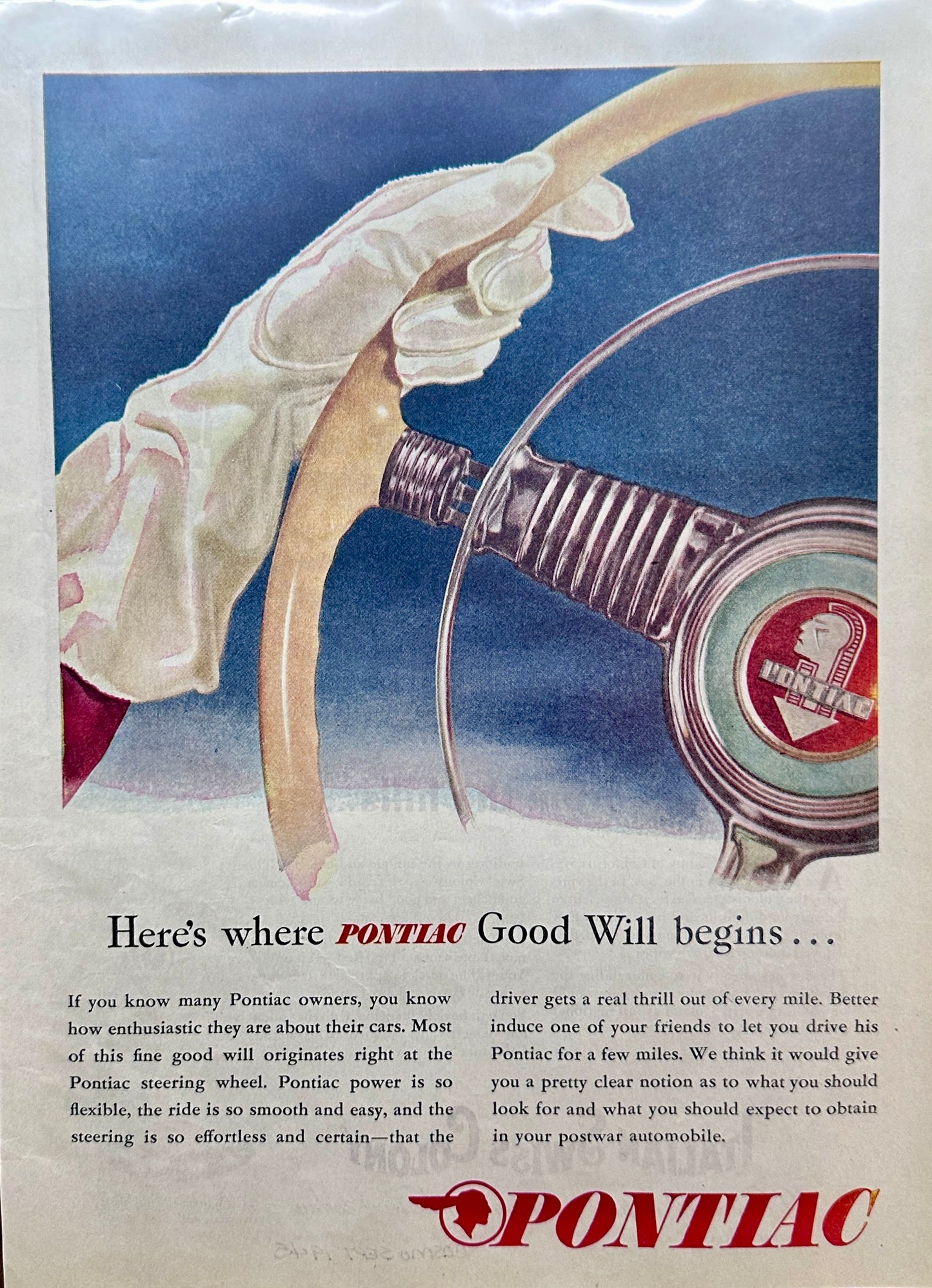 1945 Pontiac Steering Wheel Automobile Magazine Ad #A310