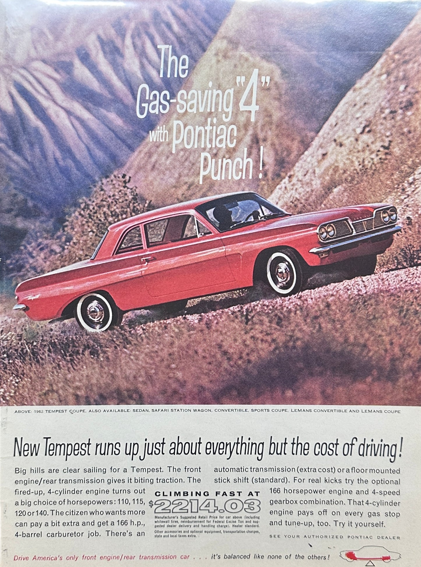 1961 Pontiac Tempest Lemans Red Coupe Ad #A306