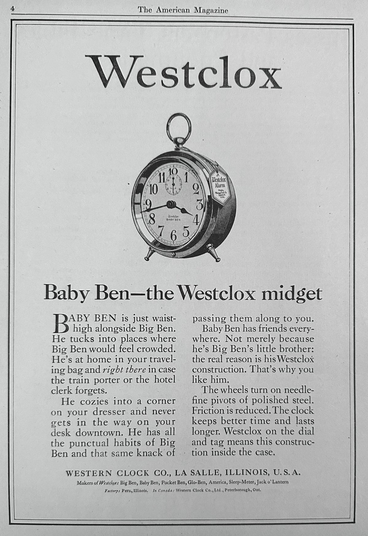 1923 Baby Ben The Westclox Midget Ad #N1645