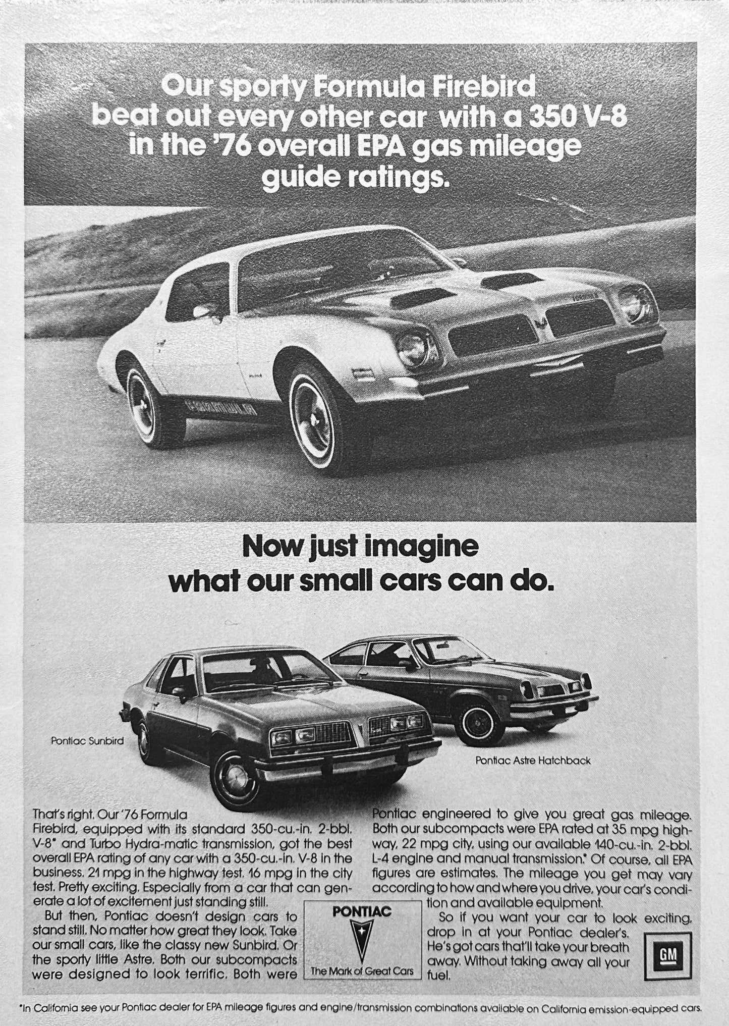 1976 Pontiac Firebird, Sunbird, Astre Magazine Ad #A220