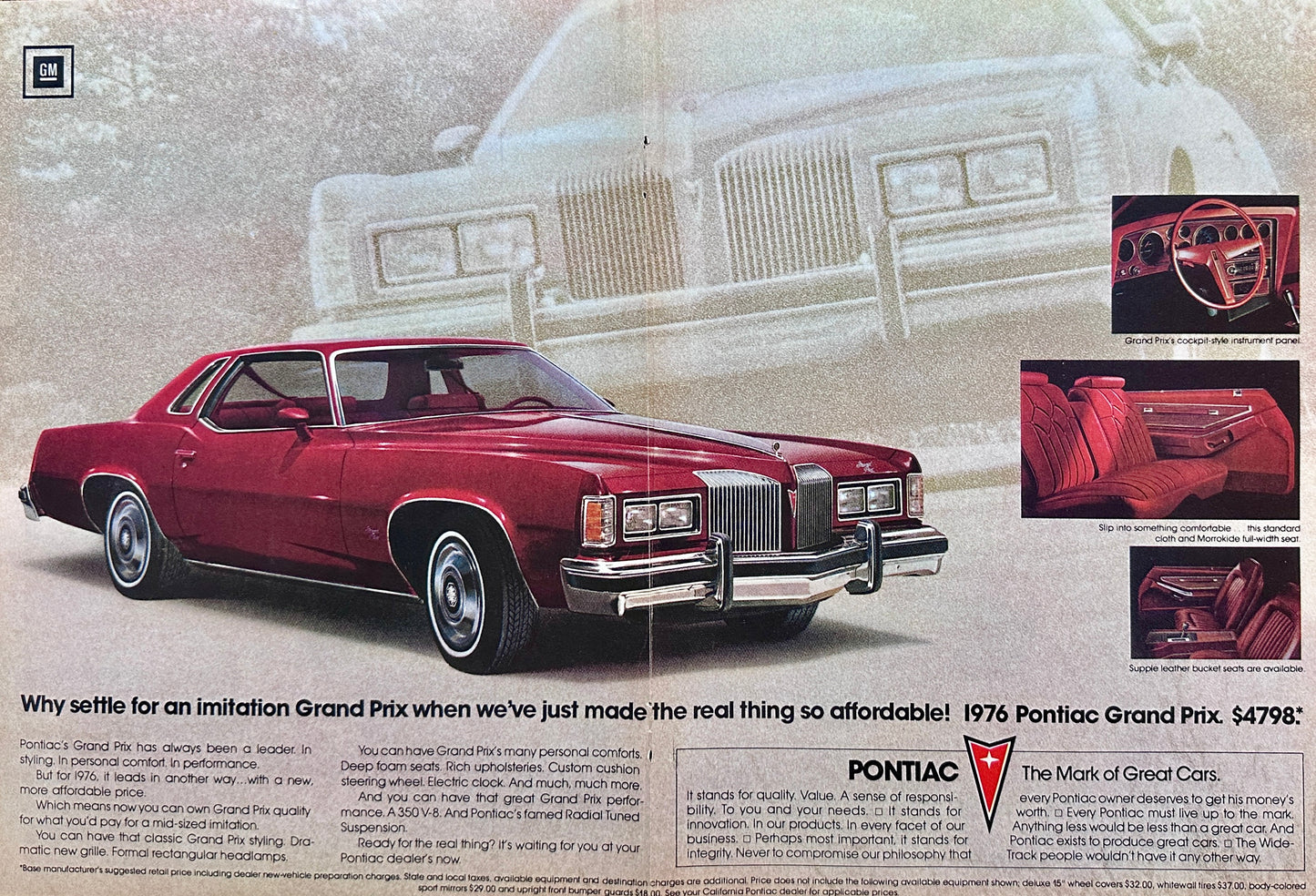 1976 Red Pontiac Grand Prix Centerfold Magazine Ad A221