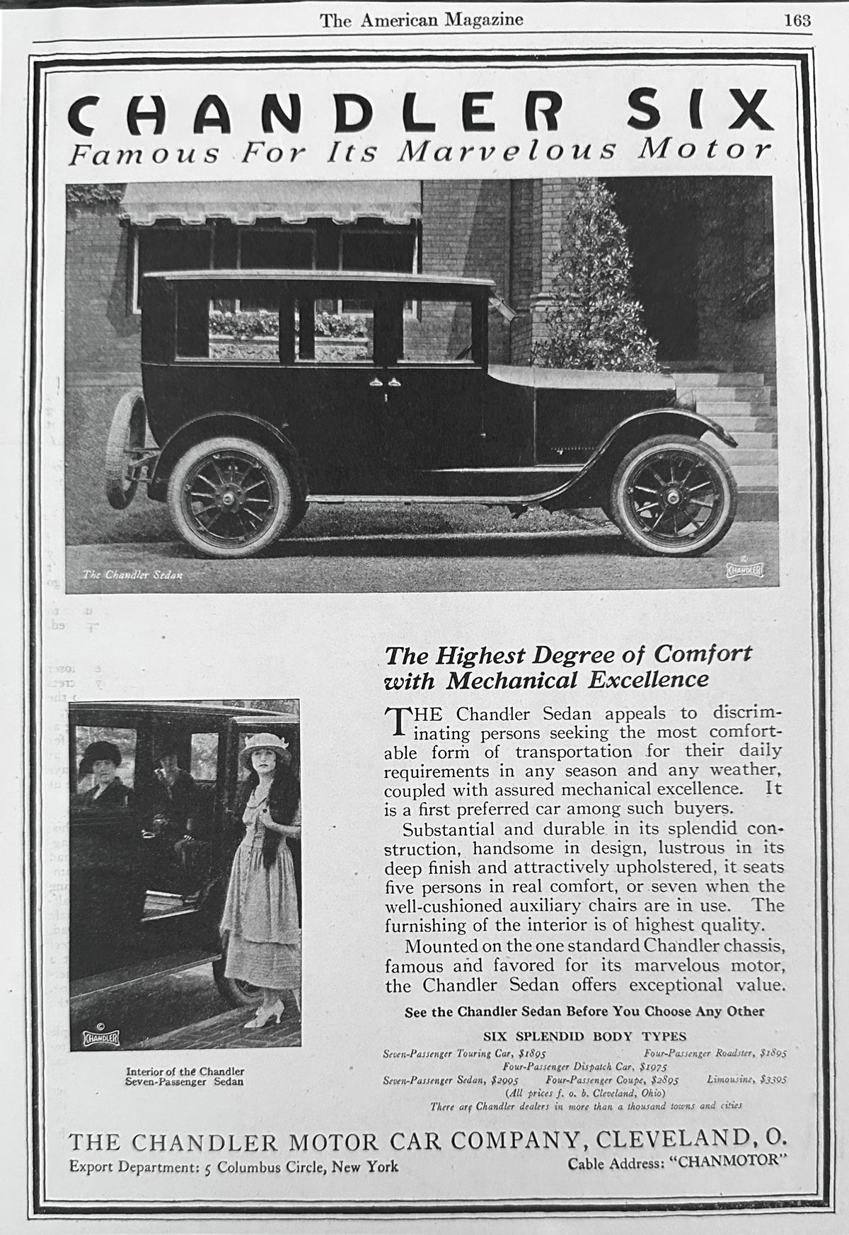 1923 Chandler Six 7-Passenger Sedan The Marvelous Motor Ad#N1659
