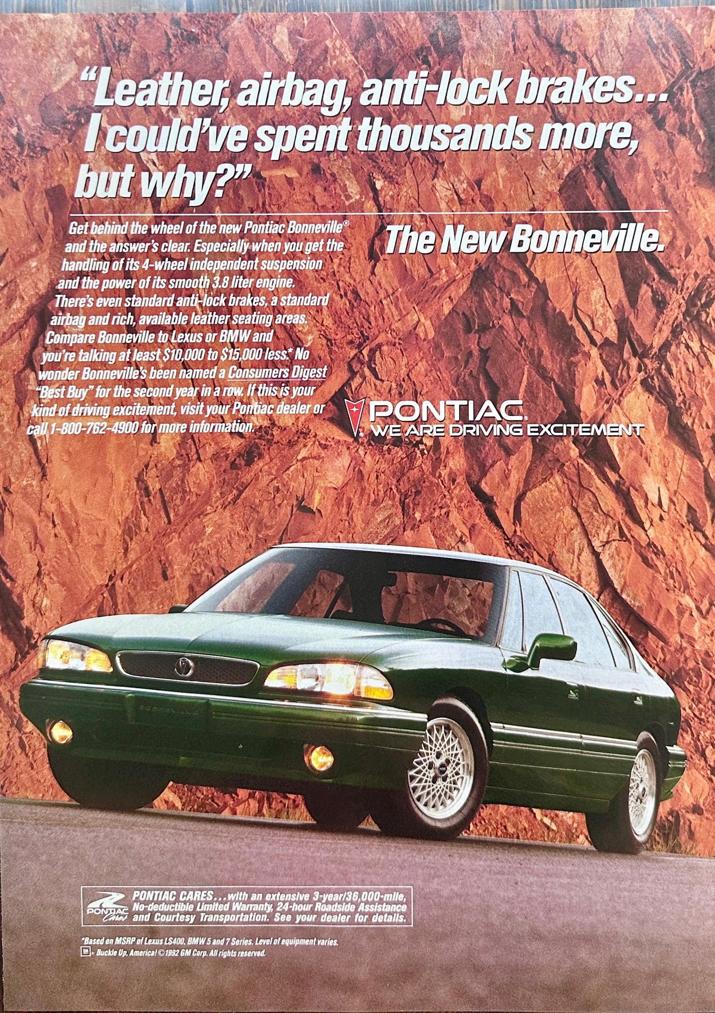 1993 Pontiac Bonneville Red Rock Backgrounds Magazine Ad