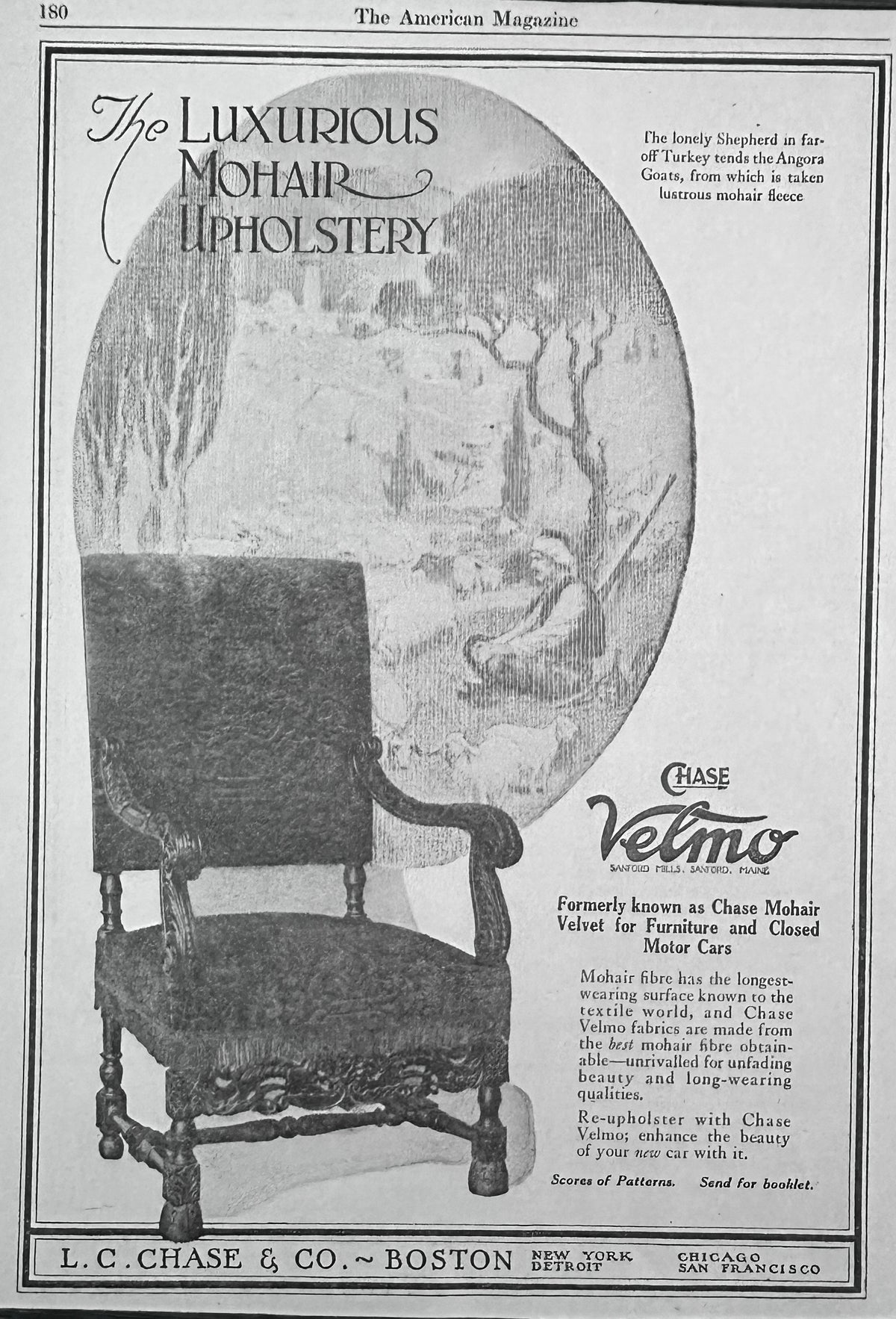 1923 Sanford Mills, Sanford Maine, Chase Velmo Mohair Velvet Maker Ad #N1661