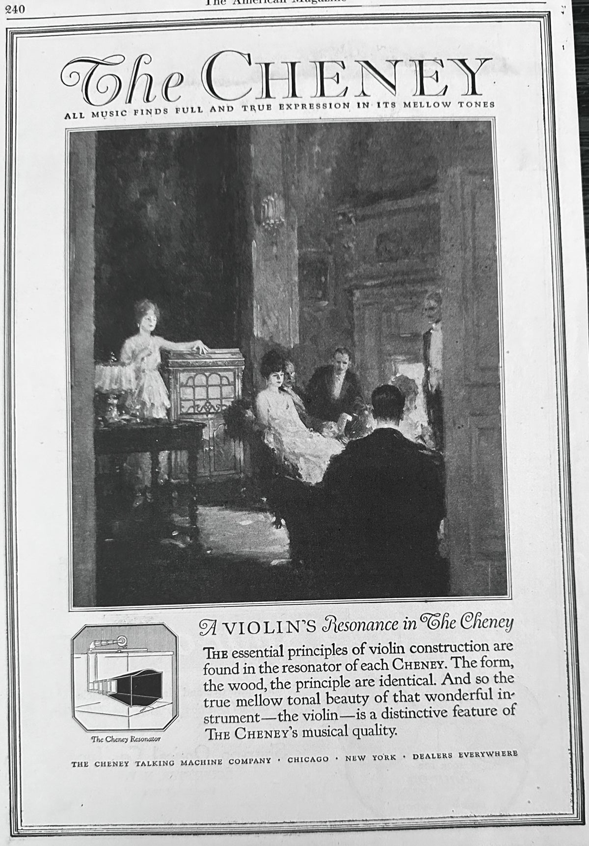 1923 The Cheney Phonograph - A Violin's Resonance Ad #N1669