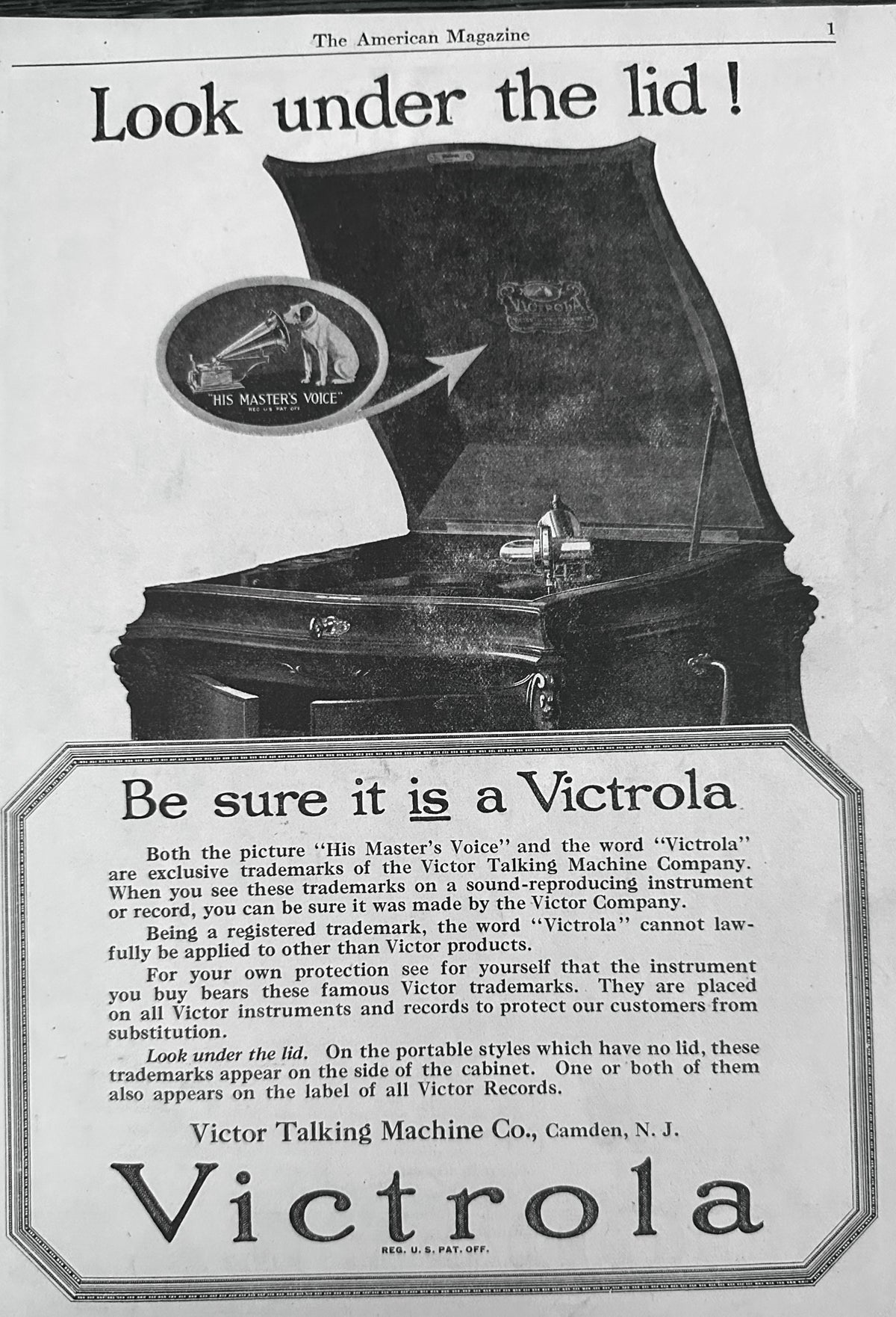 1923 Be Sure It IS a Victrola - Look Under the Lid Ad #N1672