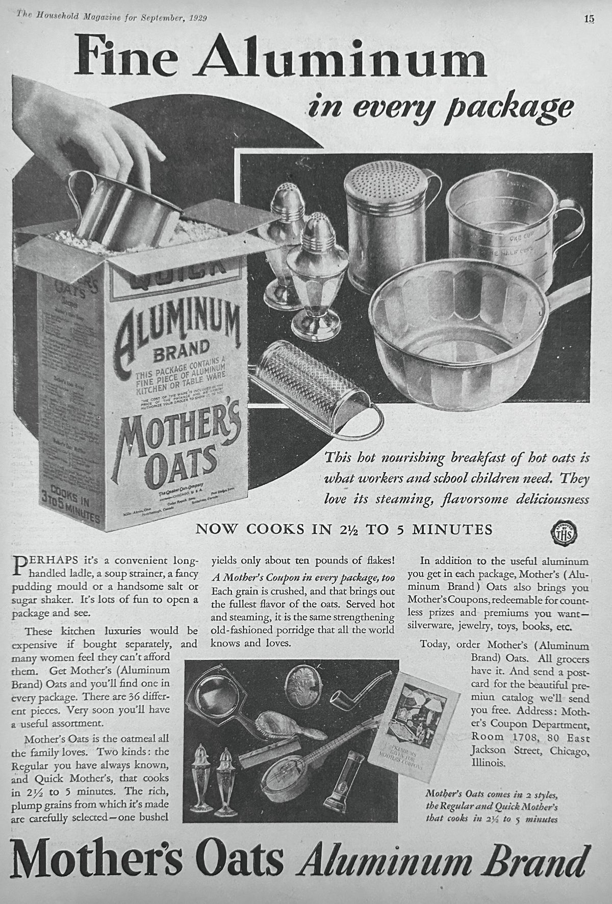 1929 Mother's Oats Aluminum Brand Ad #2456