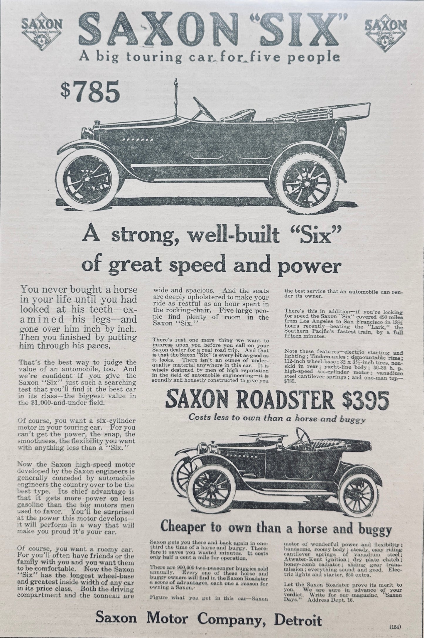 1915 Saxon Six Magazine Ad