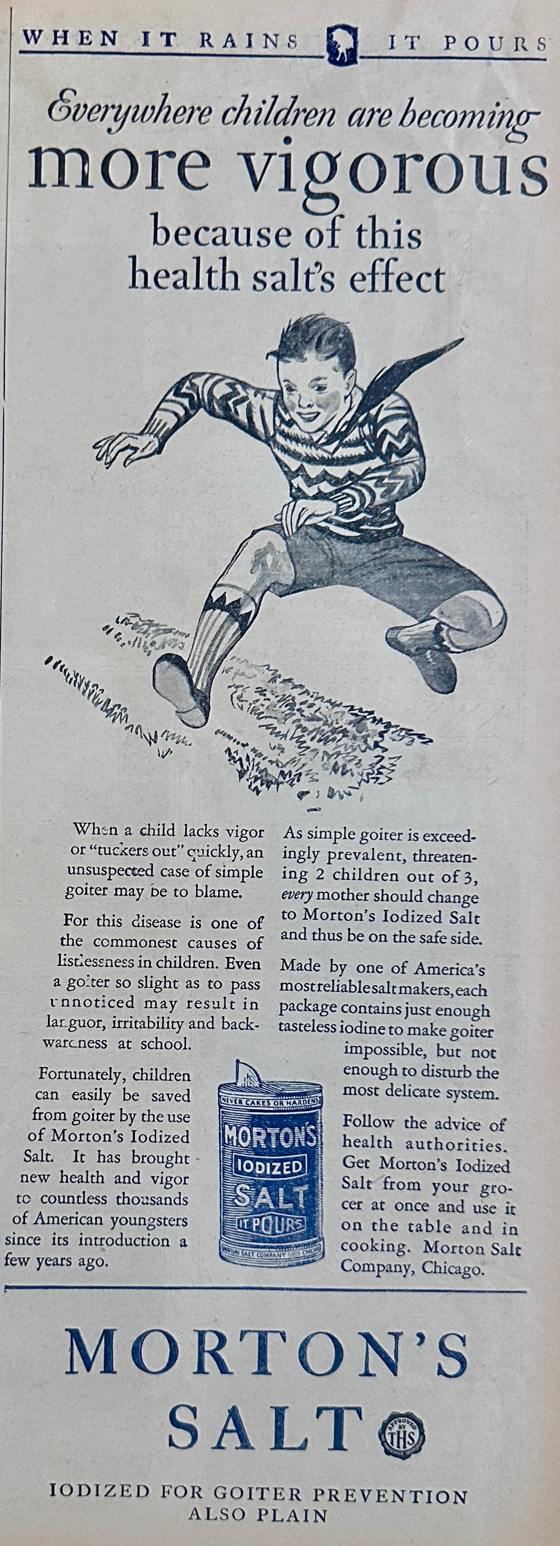 1928 Morton's Iodized Salt - Children Are More Vigorous - Ad# 2466
