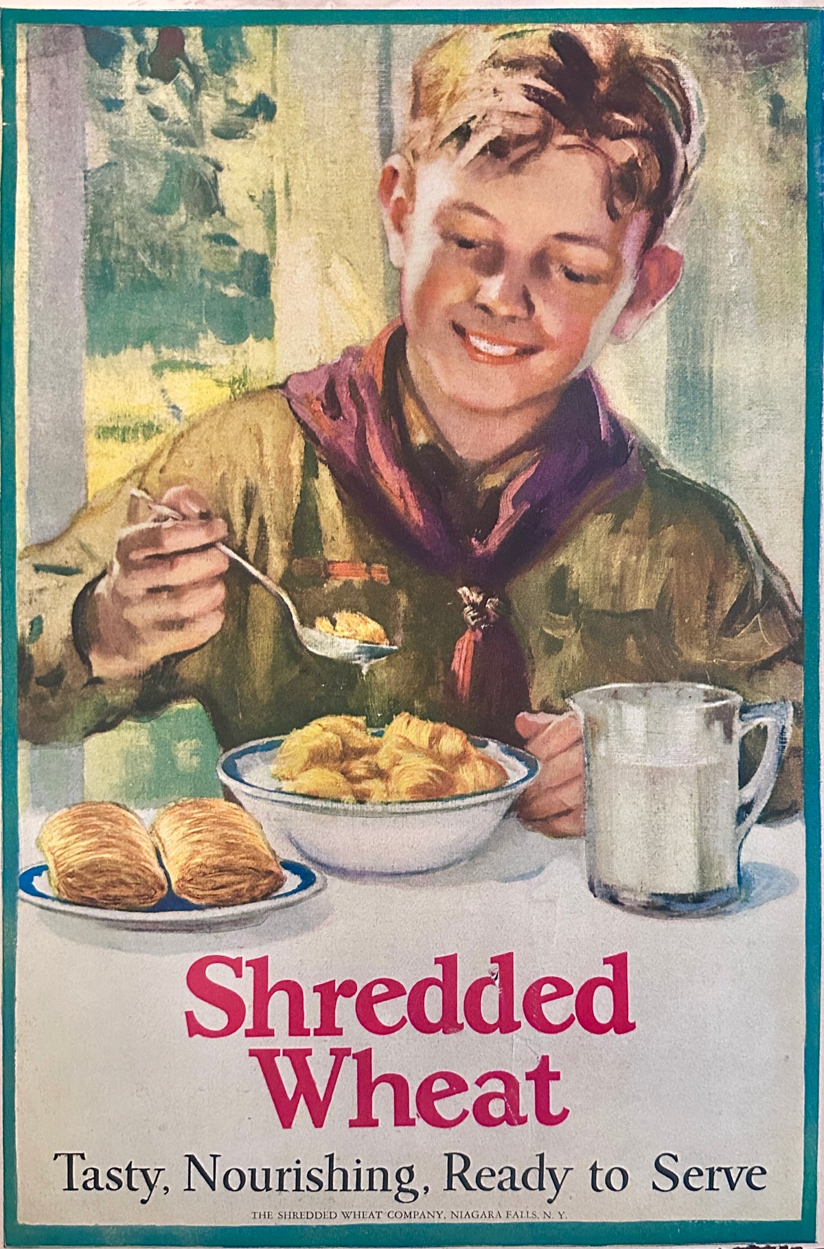 1926 Colorful Nostalgic Ad of Boy Scout Eating His Shredded Wheat Ad #2473